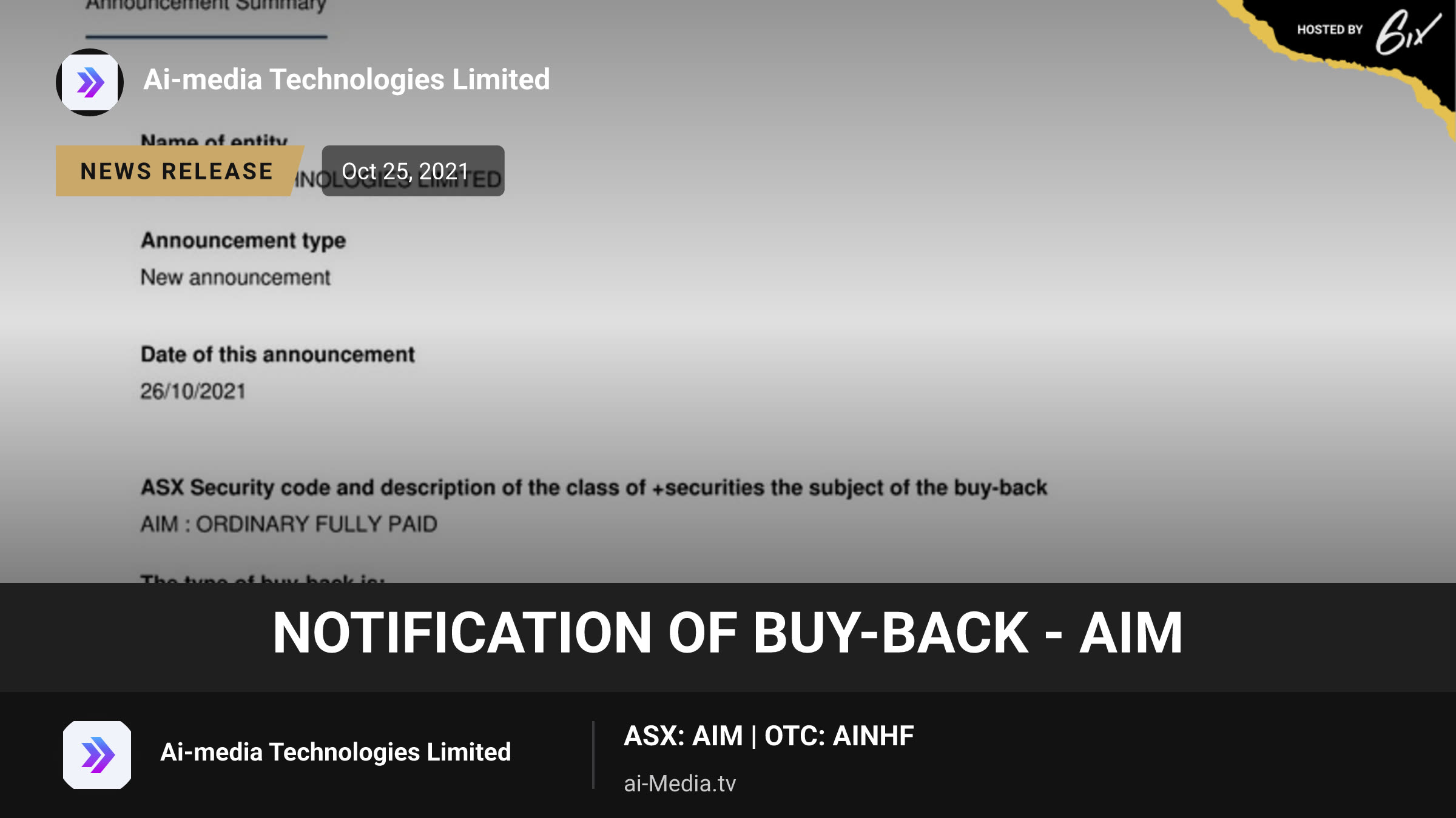 Notification of buy-back - AIM