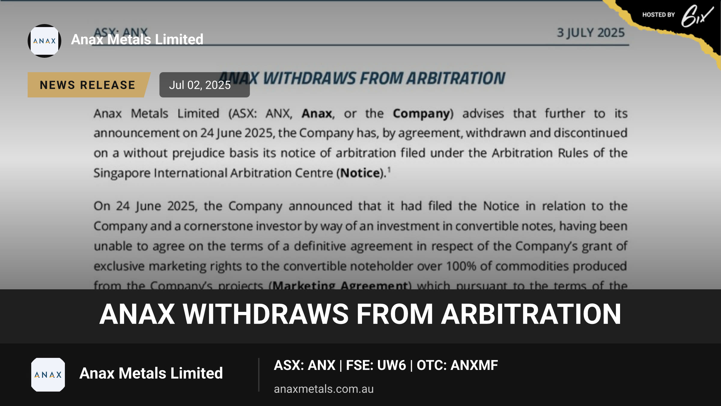 Anax withdraws from arbitration