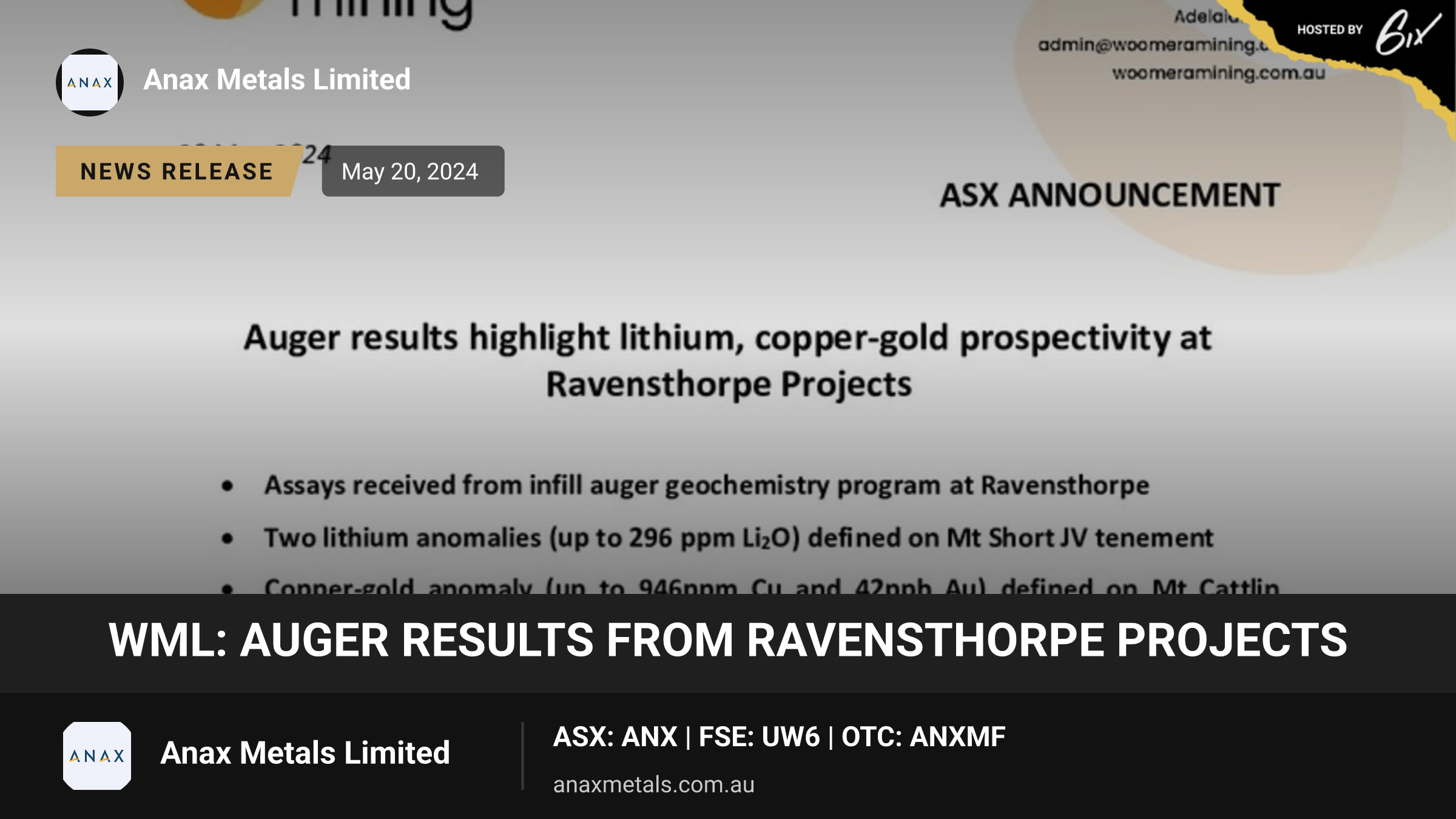WML: Auger Results from Ravensthorpe Projects