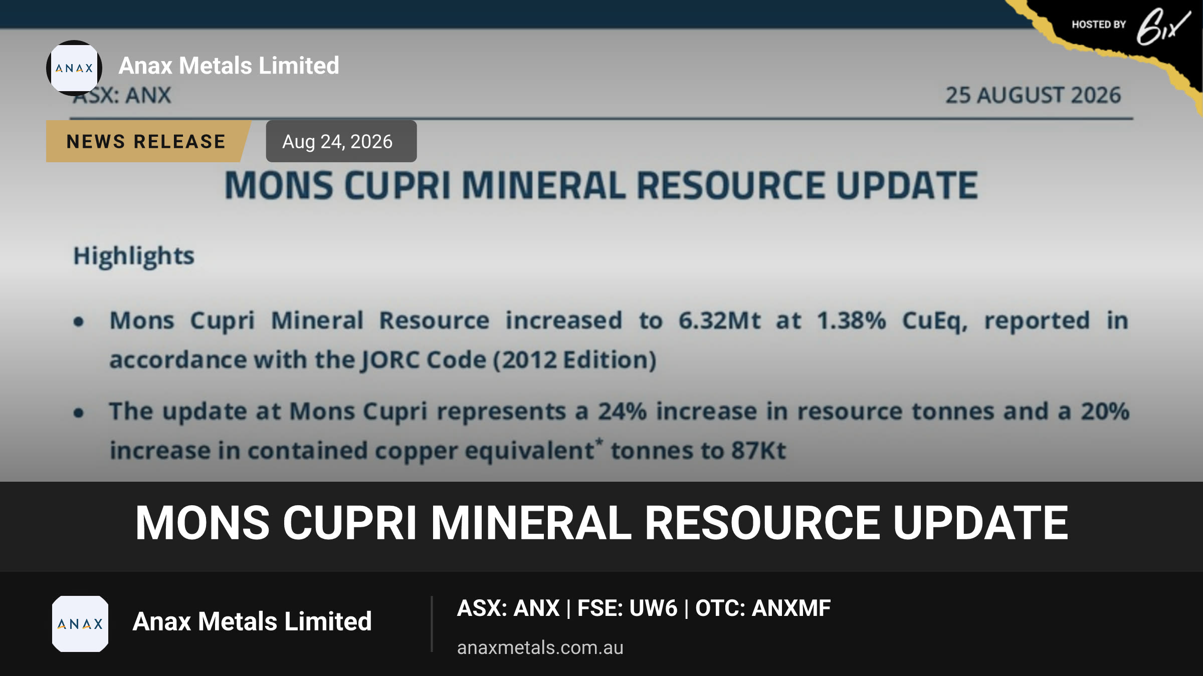 Mons Cupri Mineral Resource Update