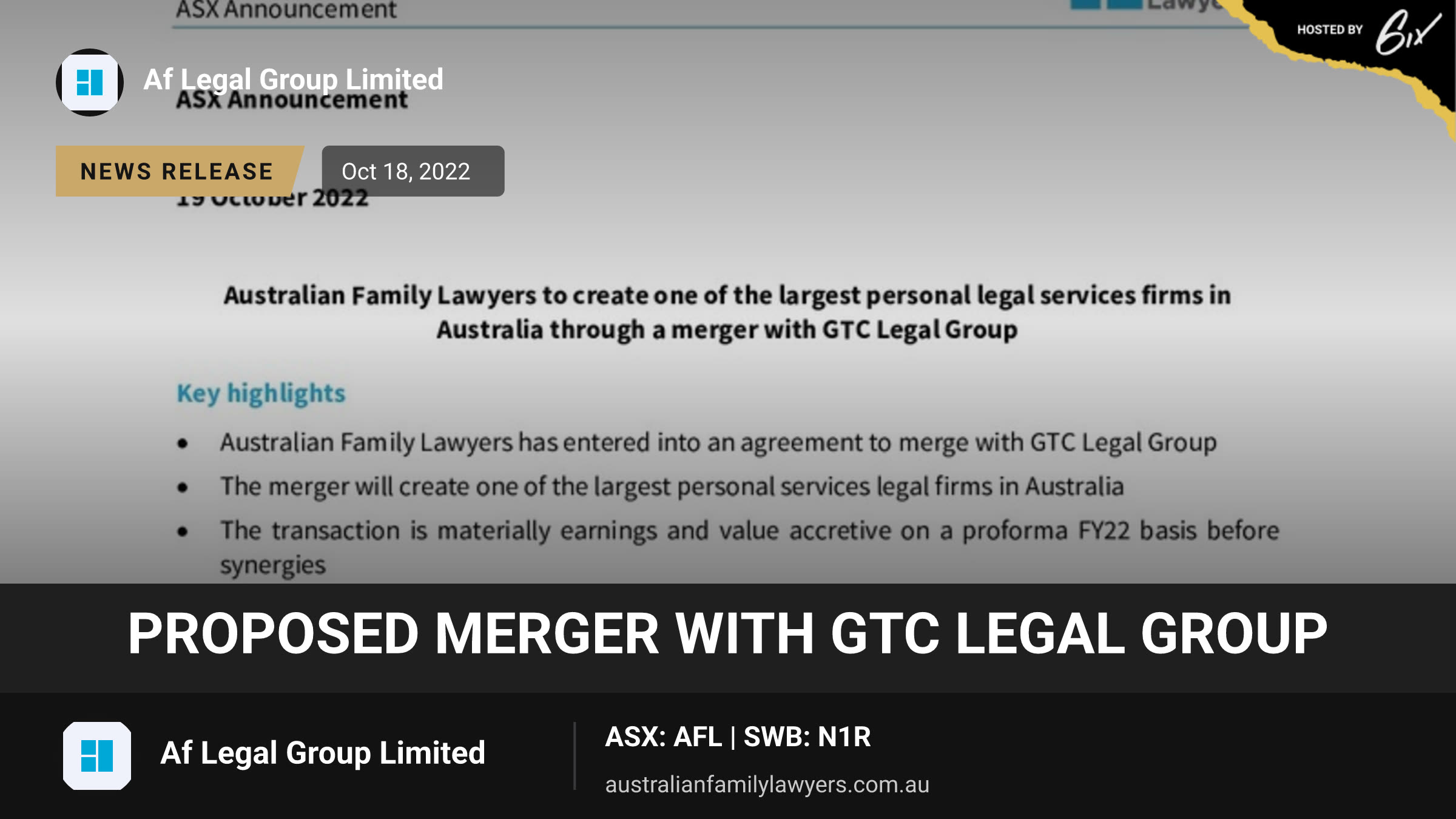 Proposed Merger with GTC Legal Group