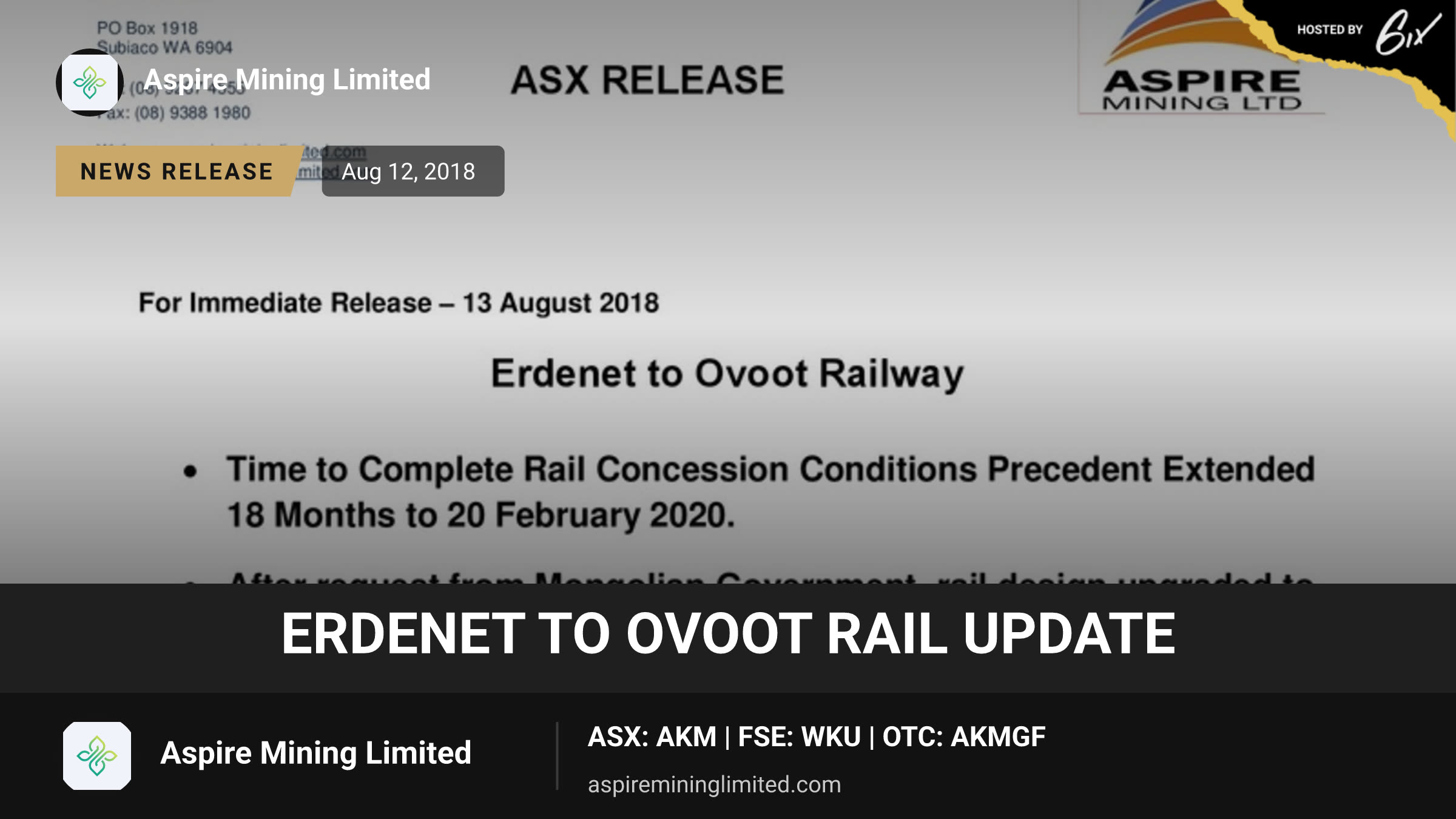 Erdenet to Ovoot Rail Update