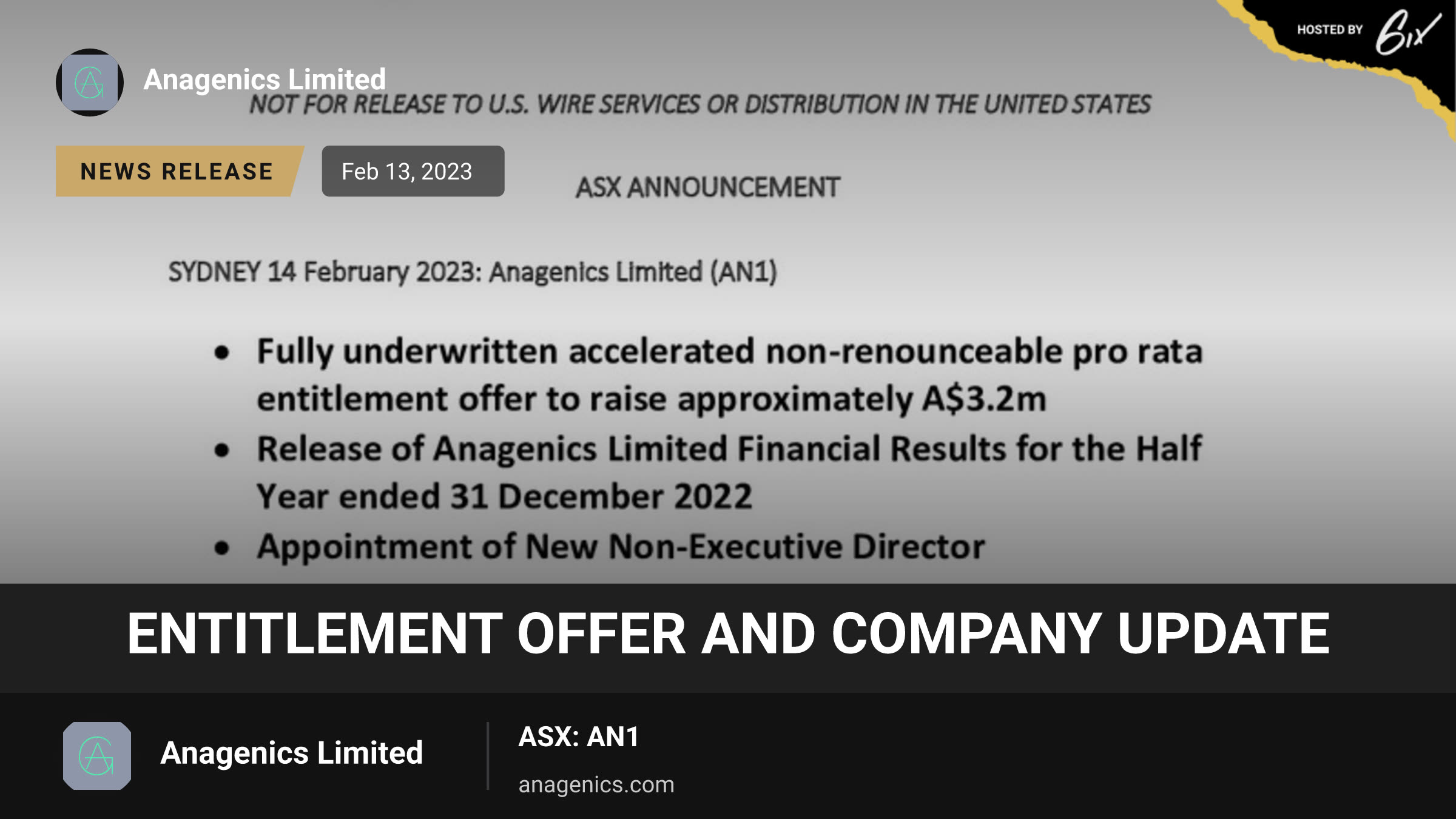 Entitlement Offer and Company Update