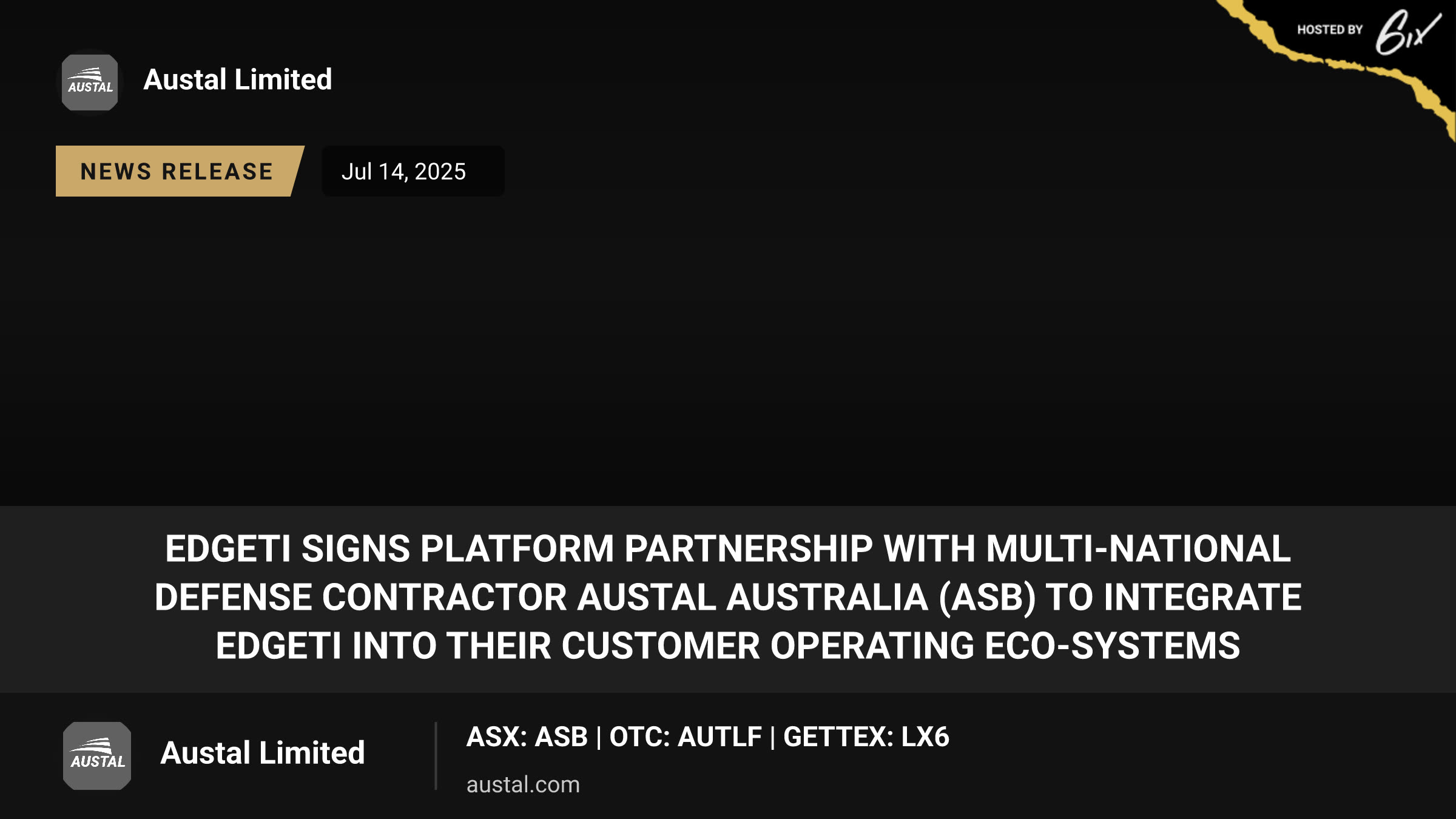 EdgeTI Signs Platform Partnership with Multi-National Defense Contractor Austal Australia (ASB) to Integrate EdgeTI into Their Customer Operating Eco-Systems