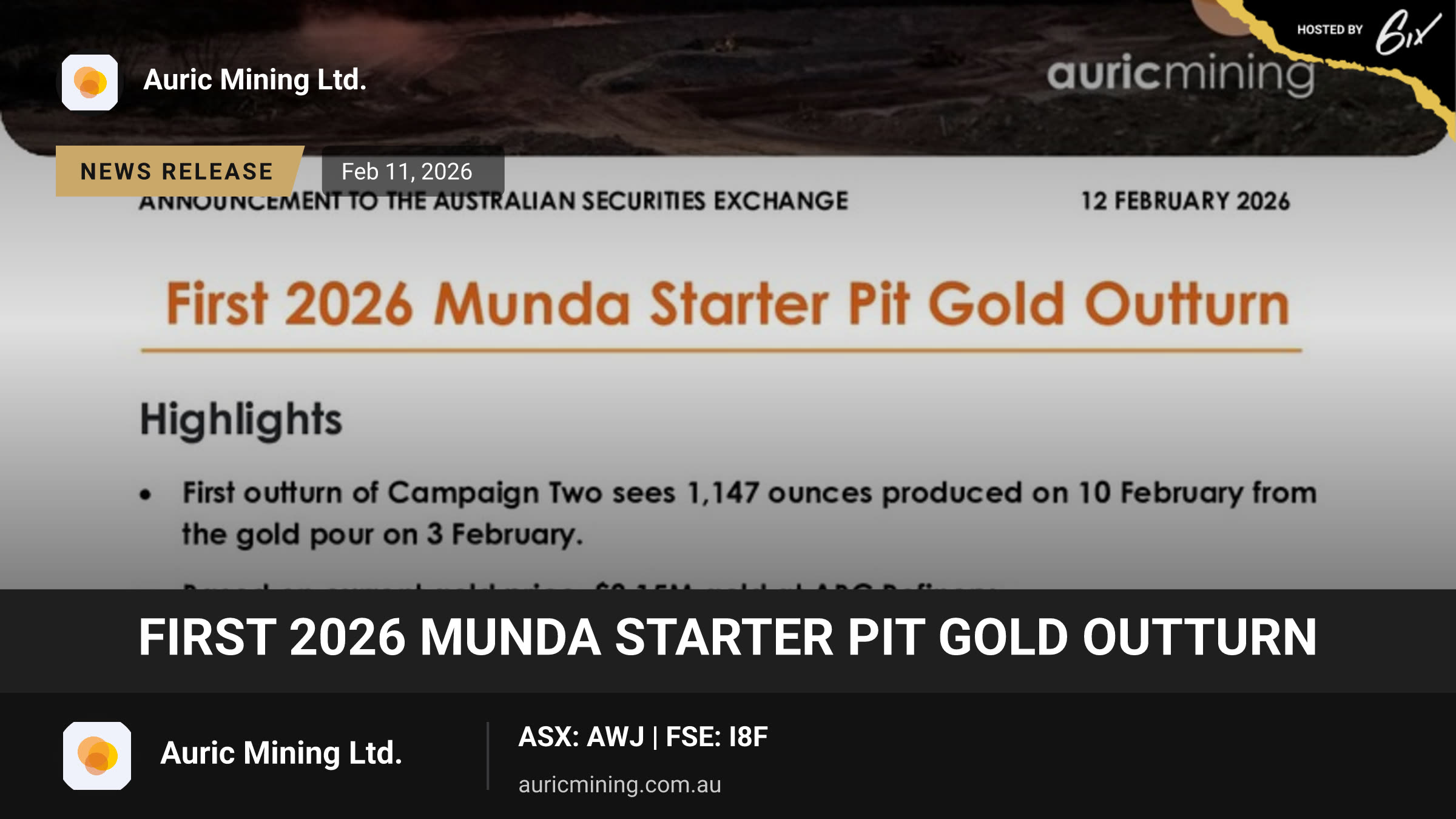 First 2026 Munda Starter Pit Gold Outturn