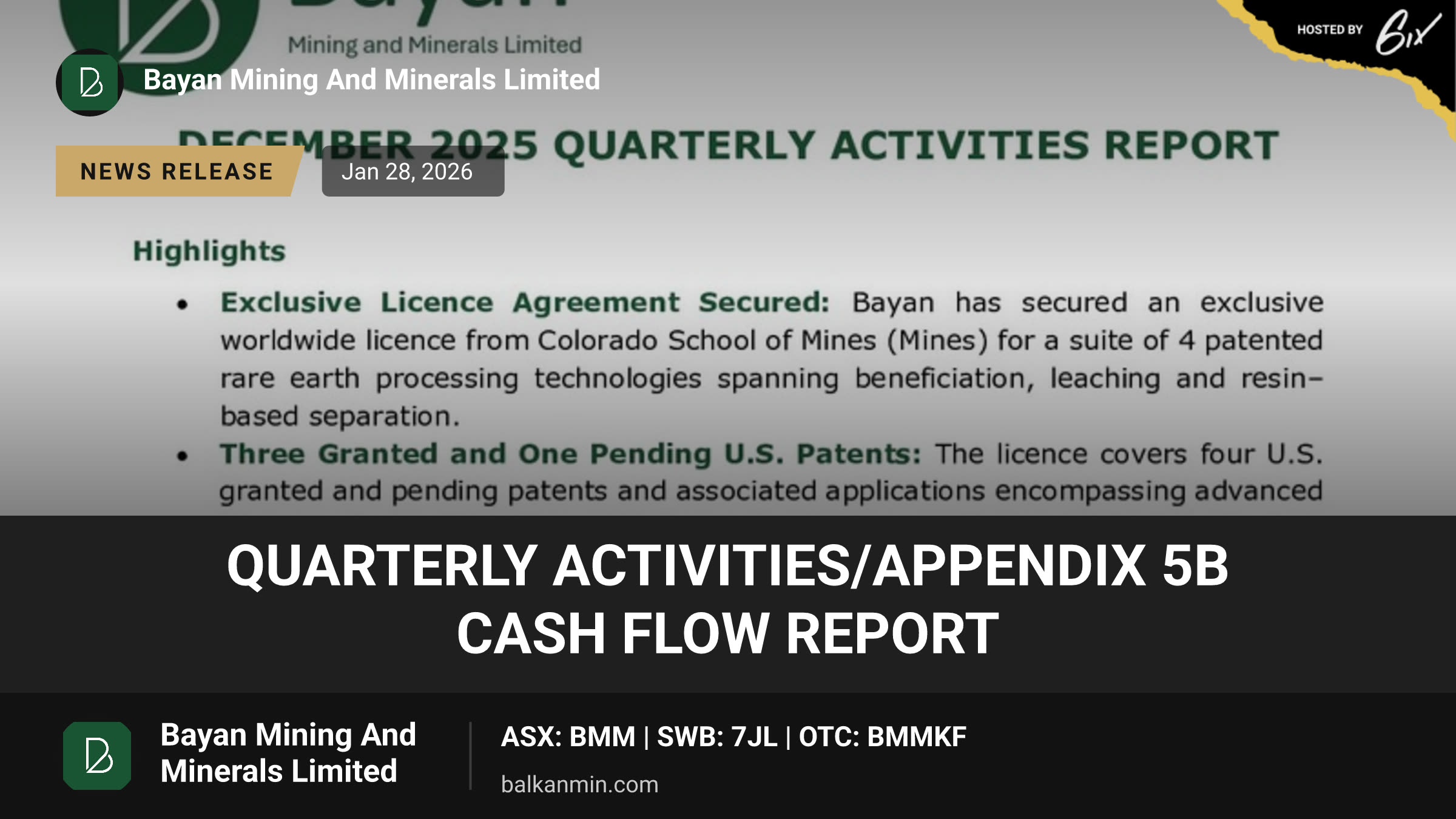 Quarterly Activities/Appendix 5B Cash Flow Report