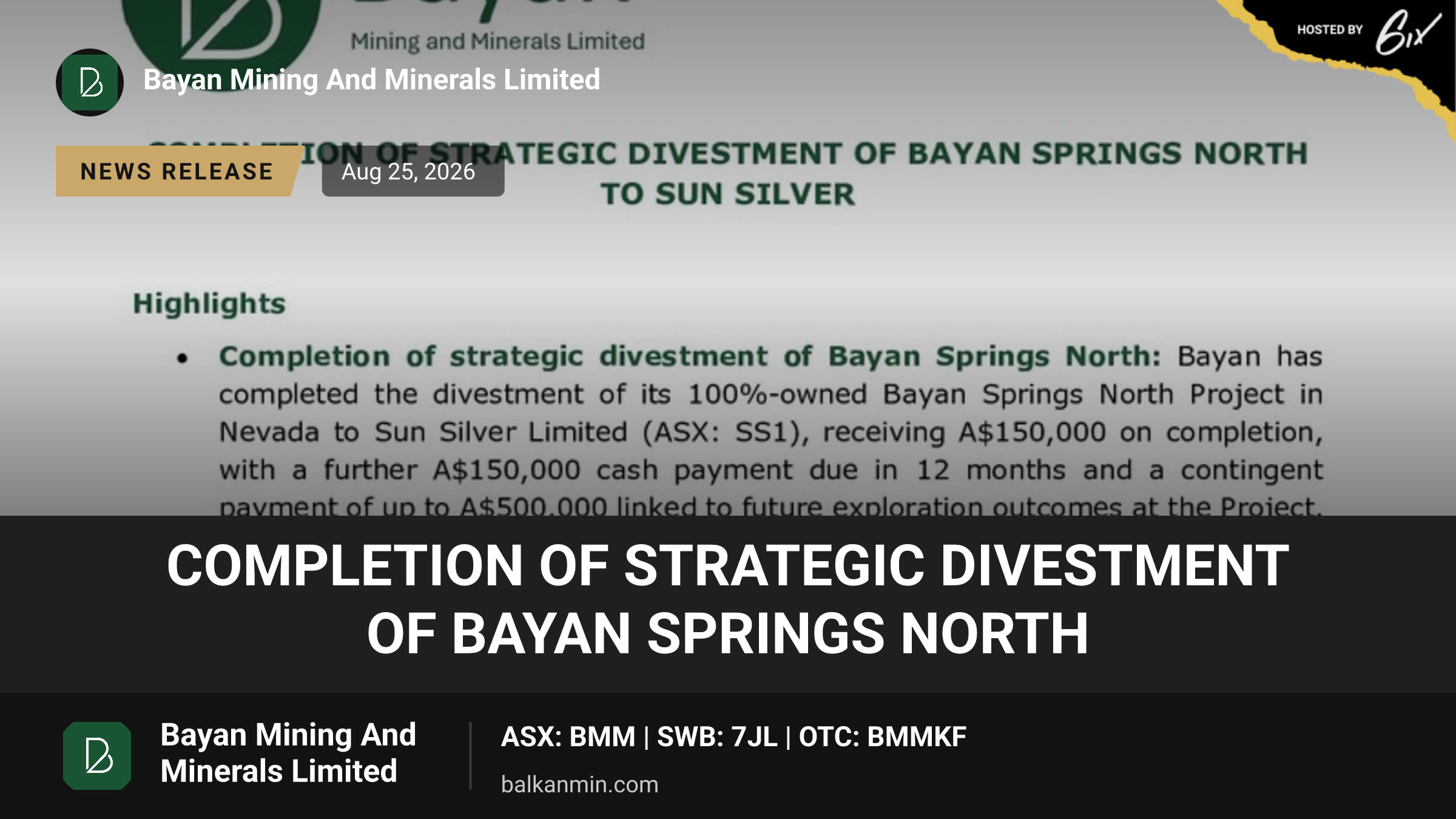 Completion of Strategic Divestment of Bayan Springs North
