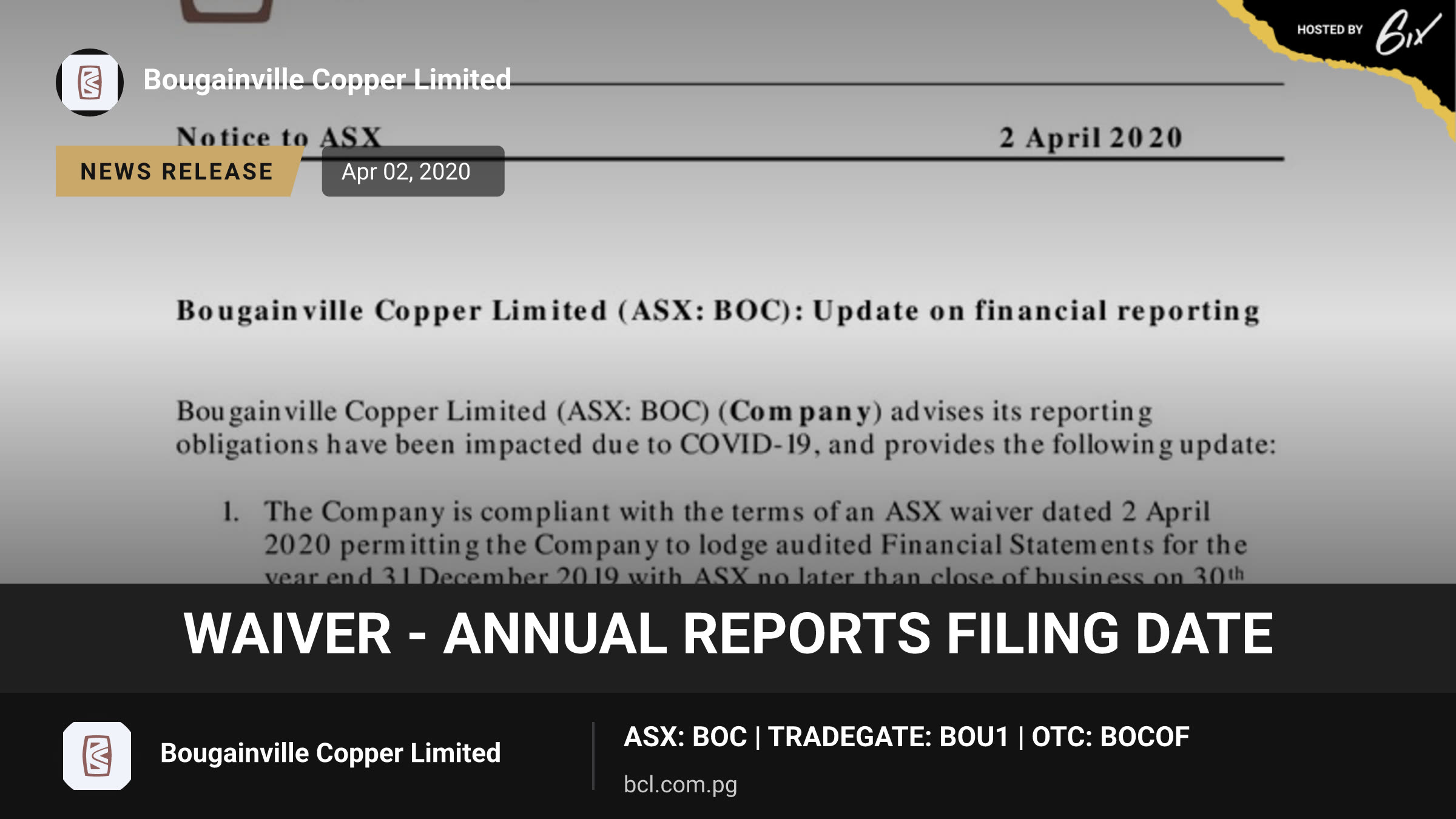 Waiver - Annual Reports Filing Date