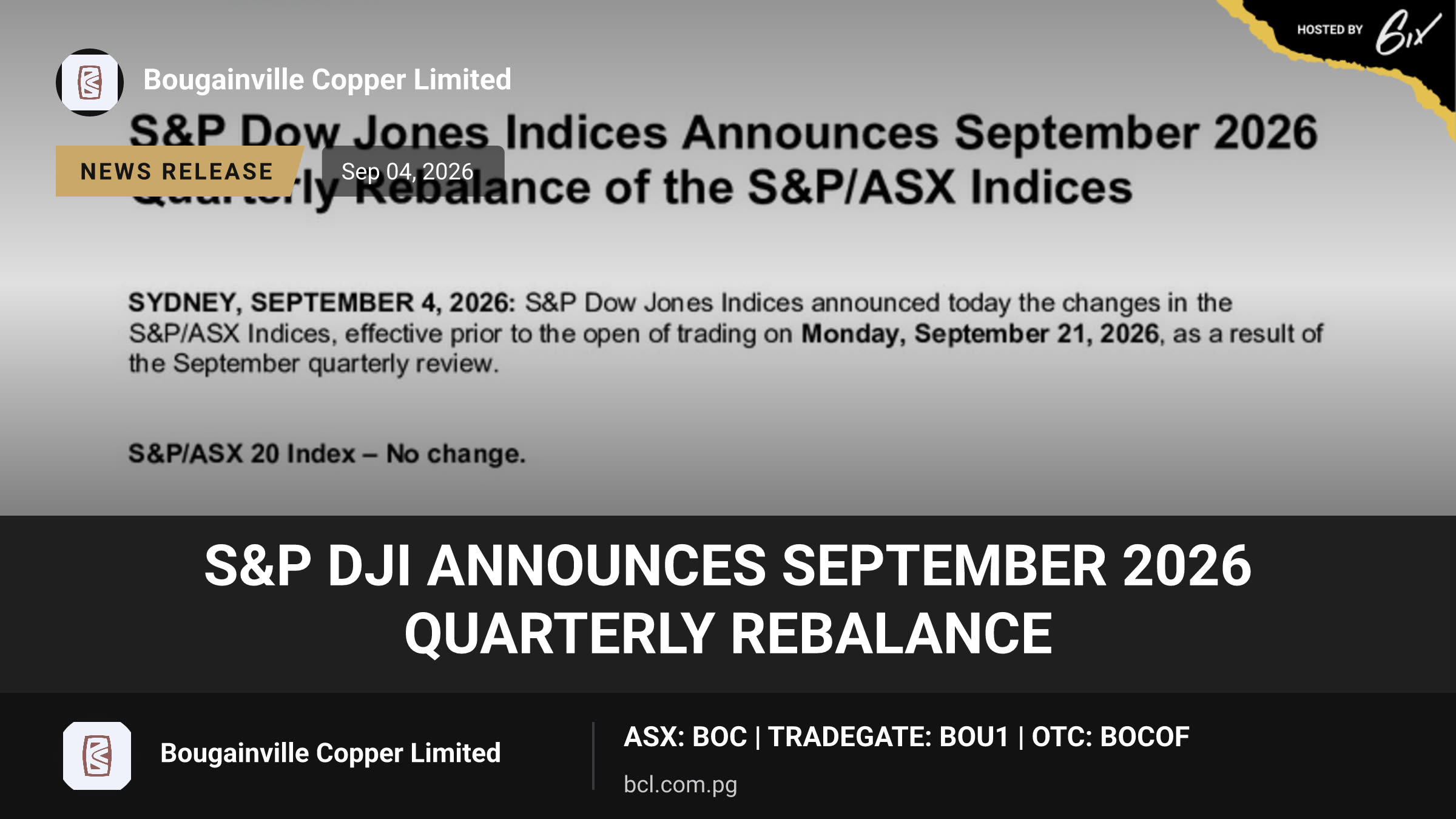 S&P DJI Announces September 2026 Quarterly Rebalance