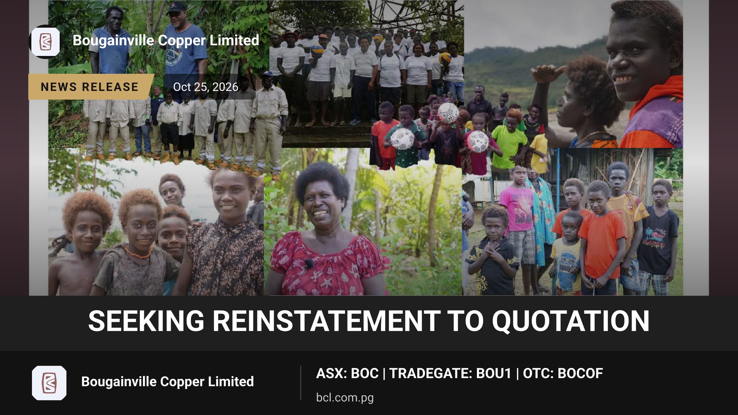 Bougainville Copper: Seeking Reinstatement to Quotation (ASX:BOC) | 6ix
