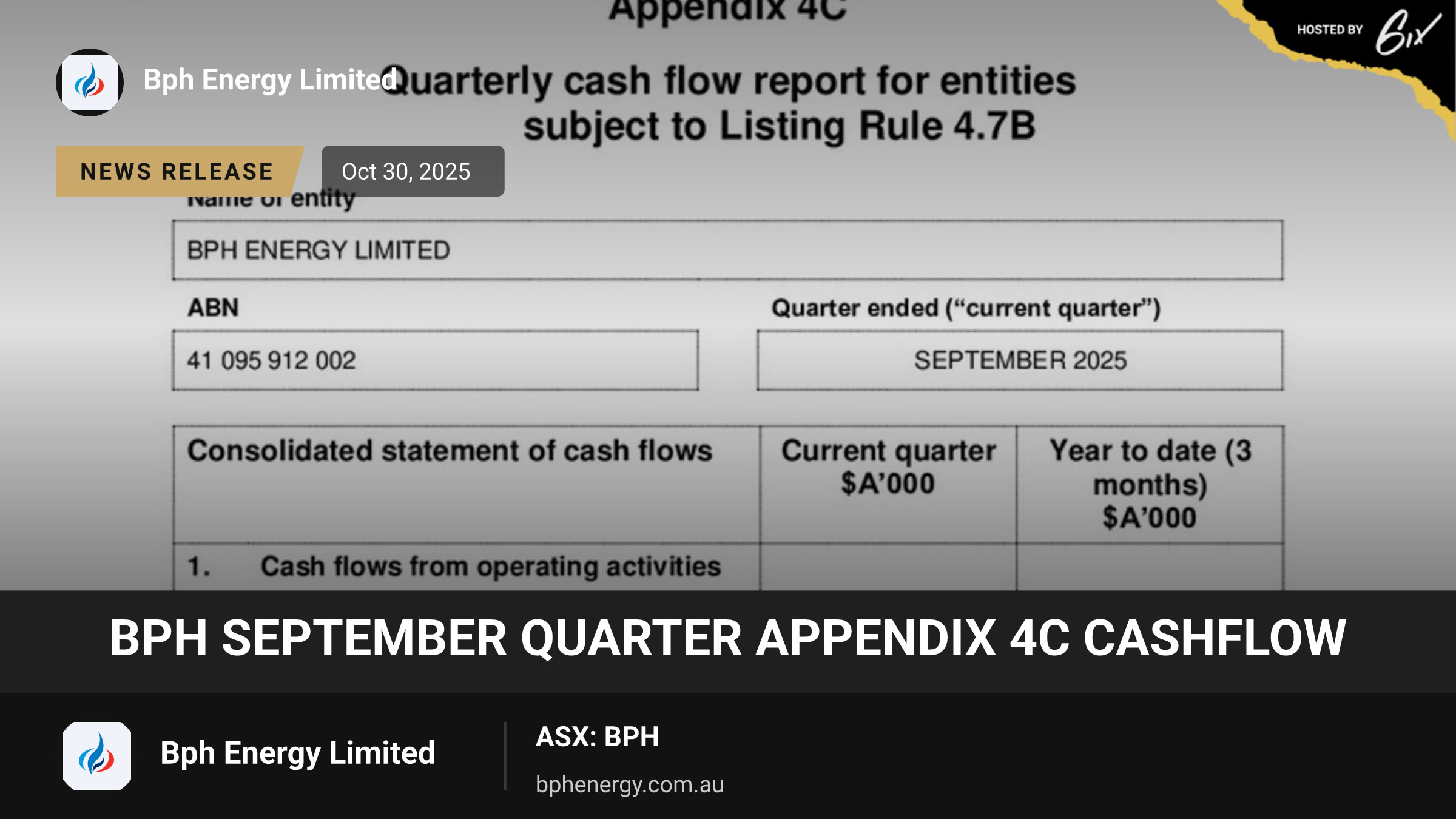 BPH September Quarter Appendix 4C Cashflow