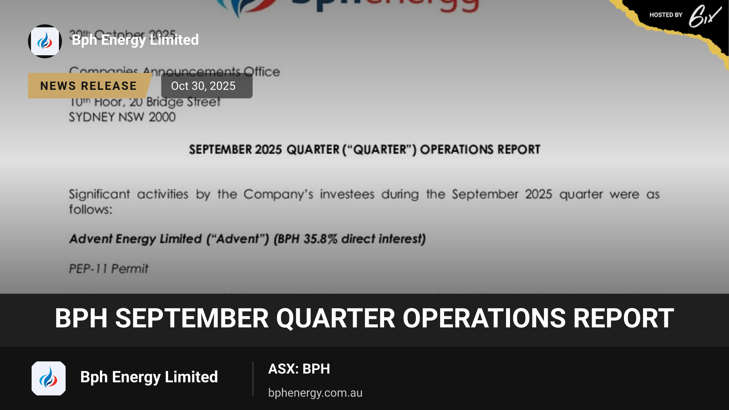 BPH September Quarter Operations Report
