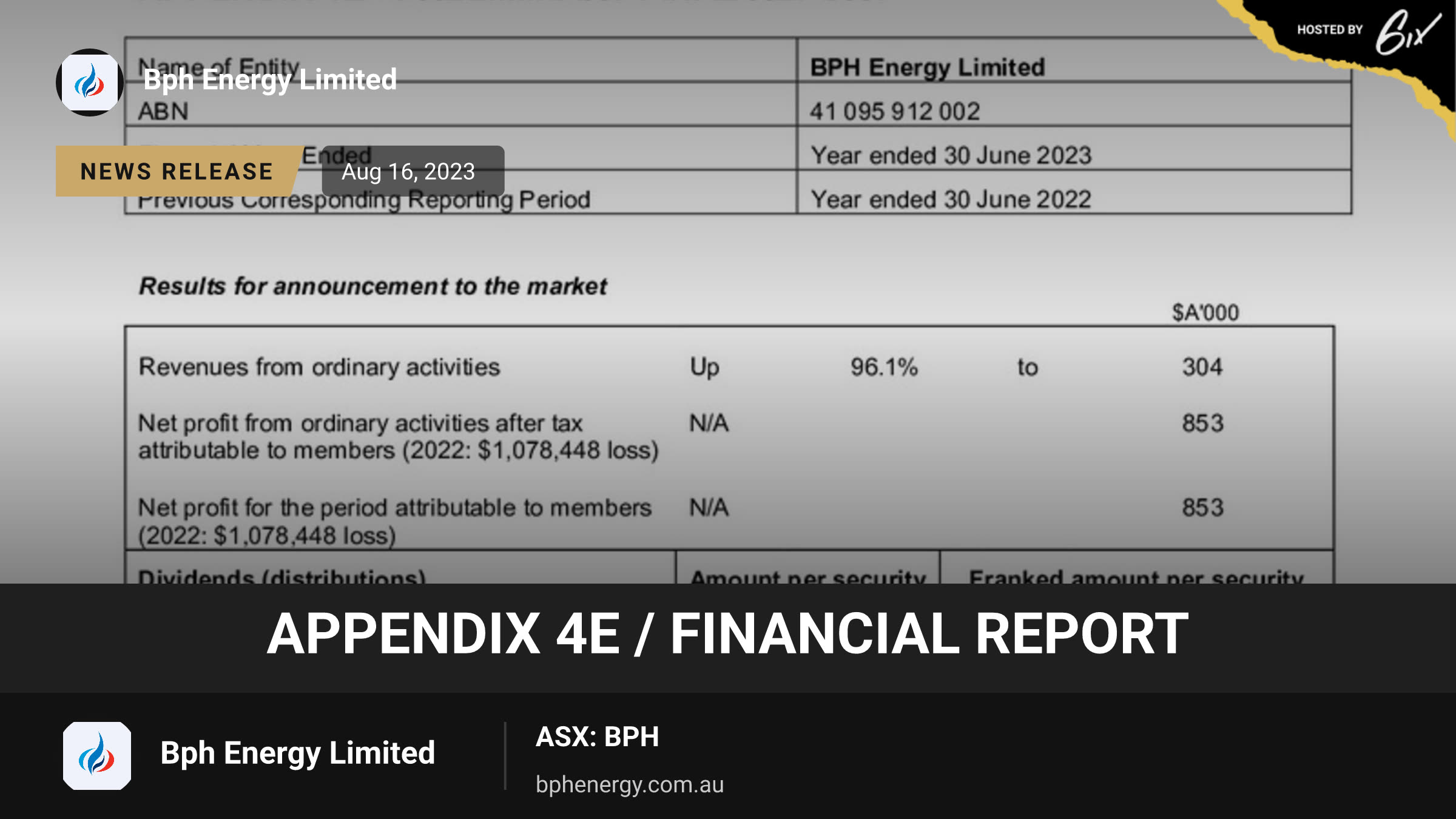 Appendix 4E / Financial Report