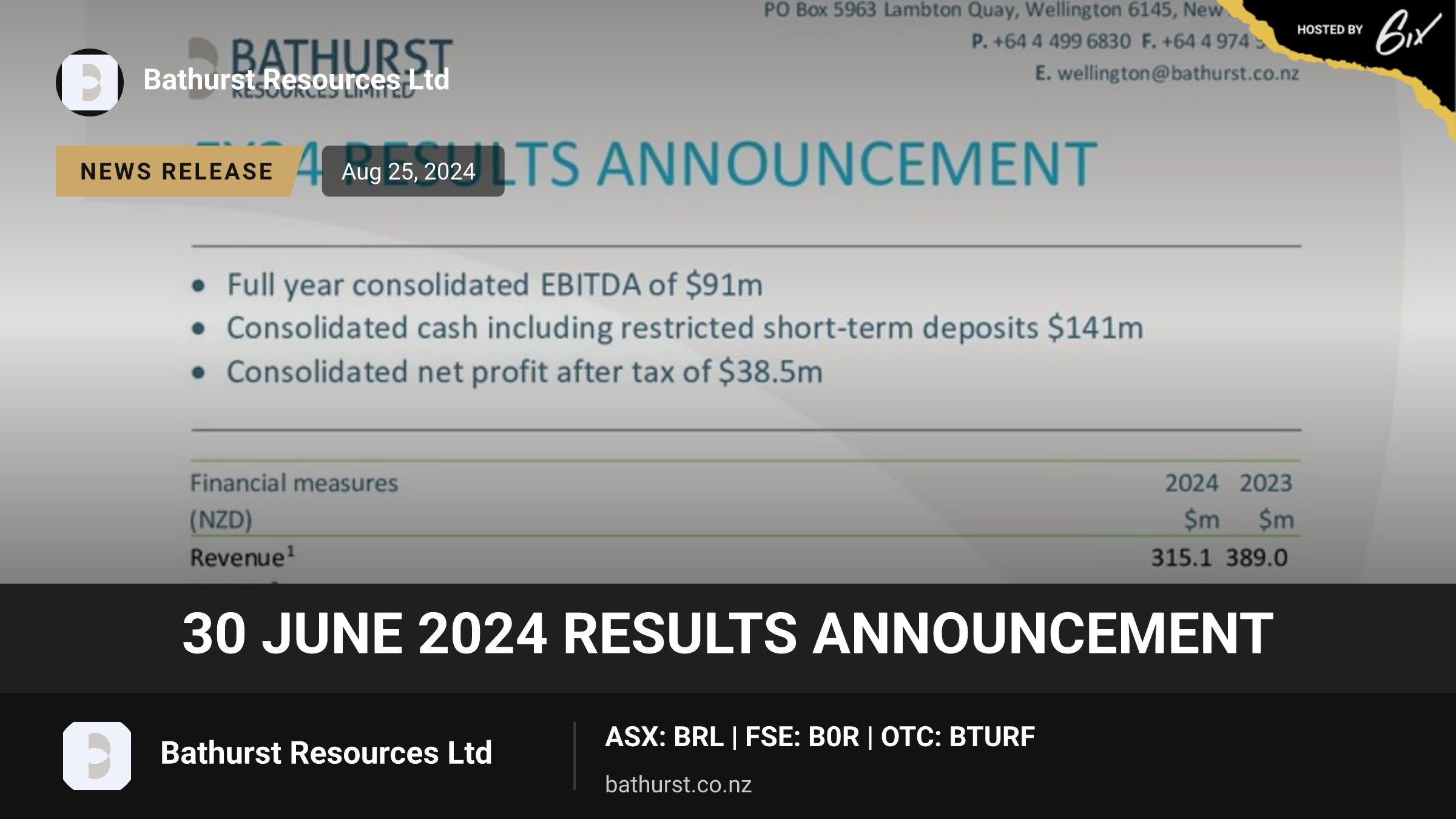 30 June 2024 Results announcement