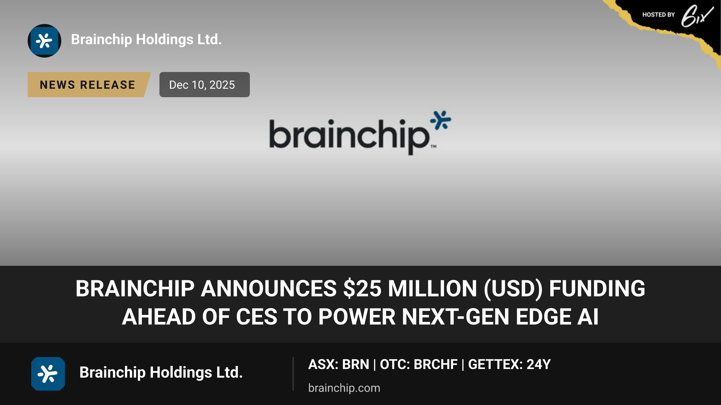 BrainChip Announces $25 Million (USD) Funding Ahead of CES to Power Next-Gen Edge AI