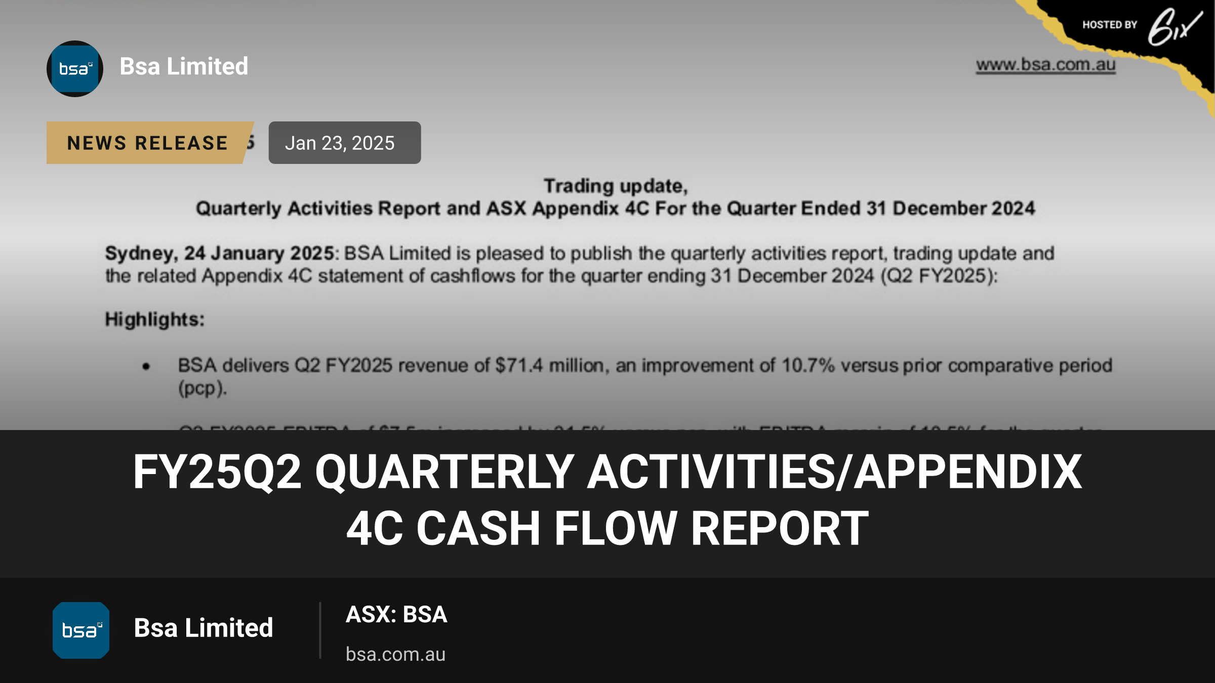 FY25Q2 Quarterly Activities/Appendix 4C Cash Flow Report