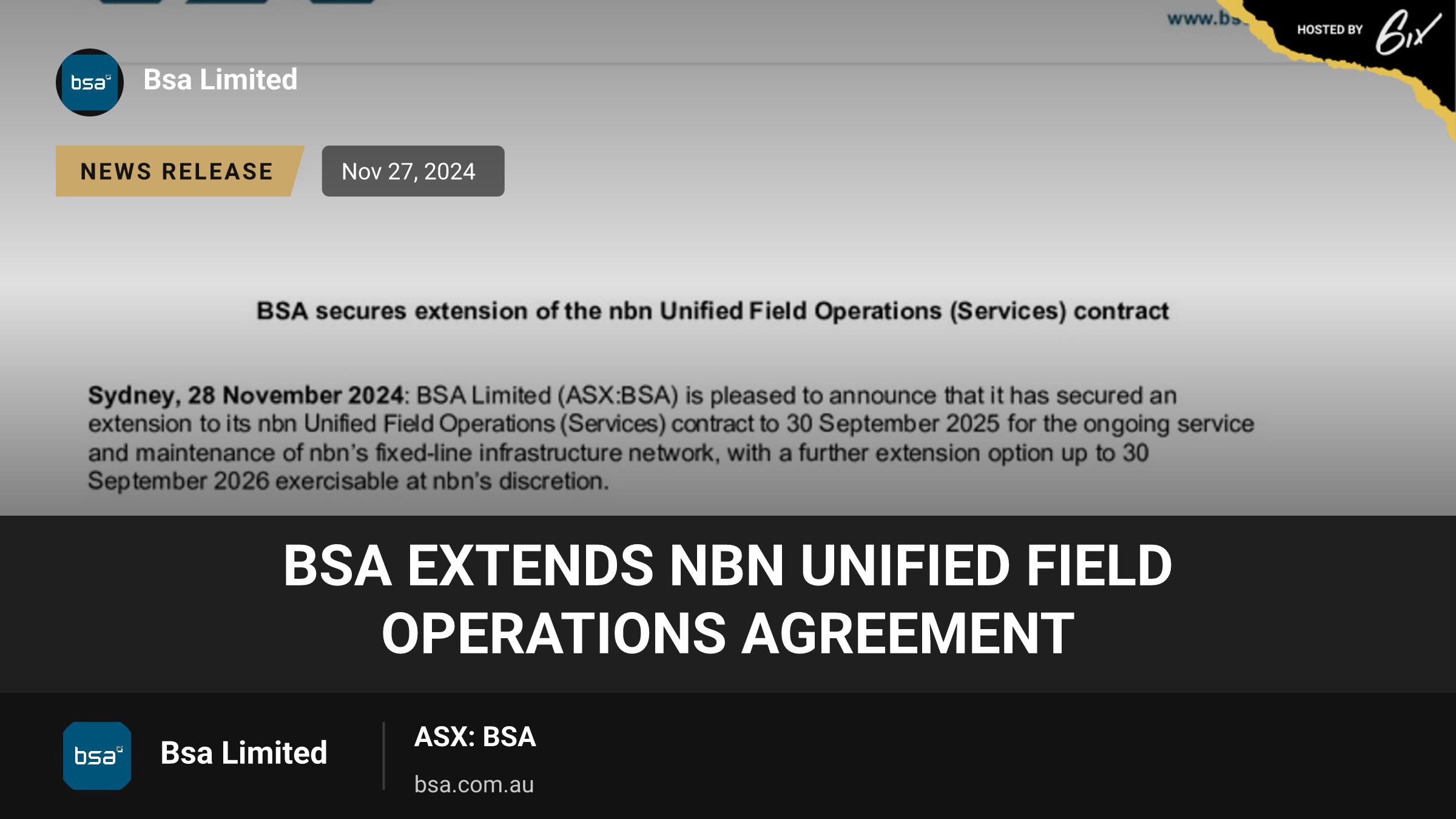 BSA extends nbn Unified Field Operations Agreement