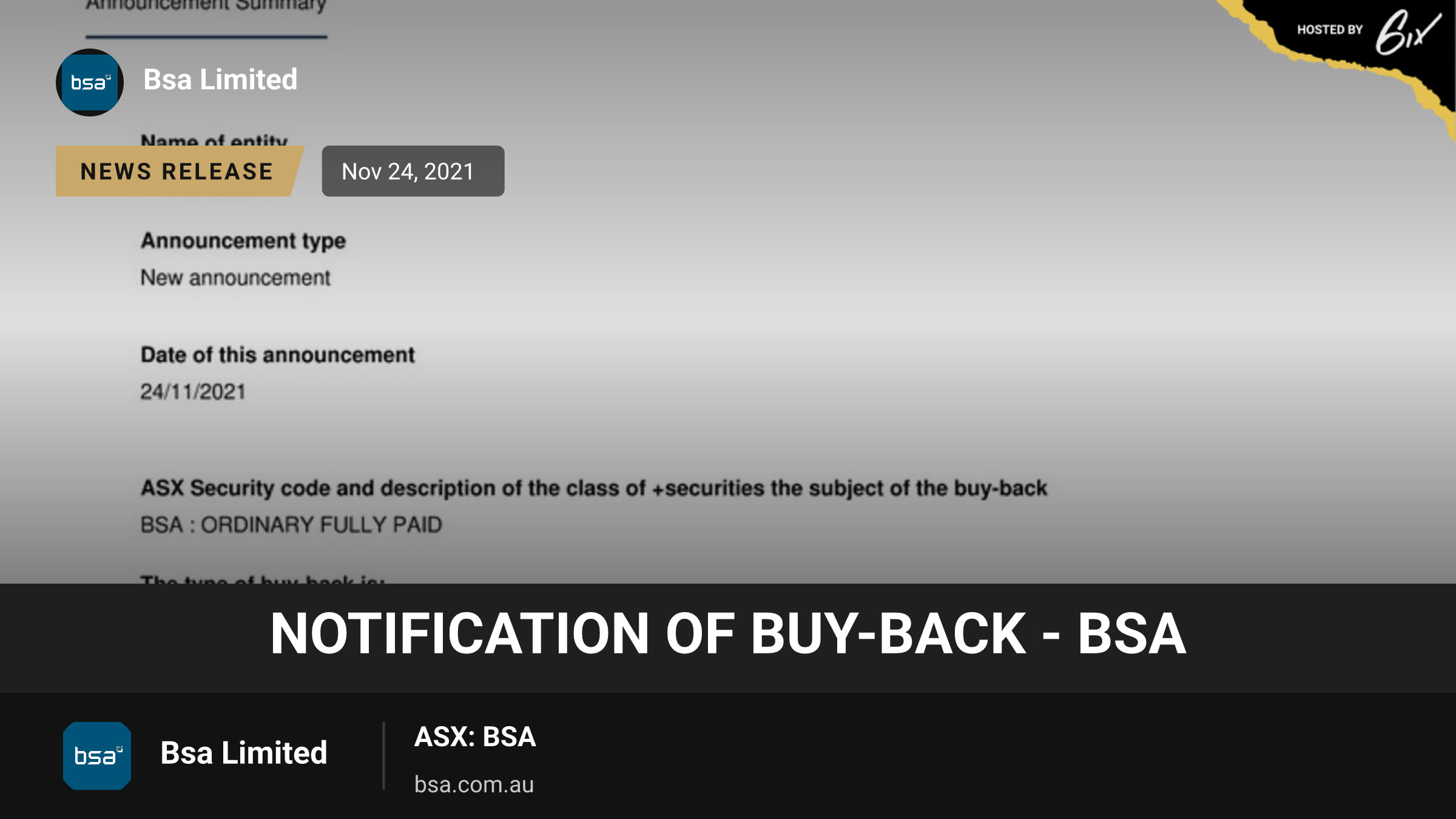 Notification of buy-back - BSA