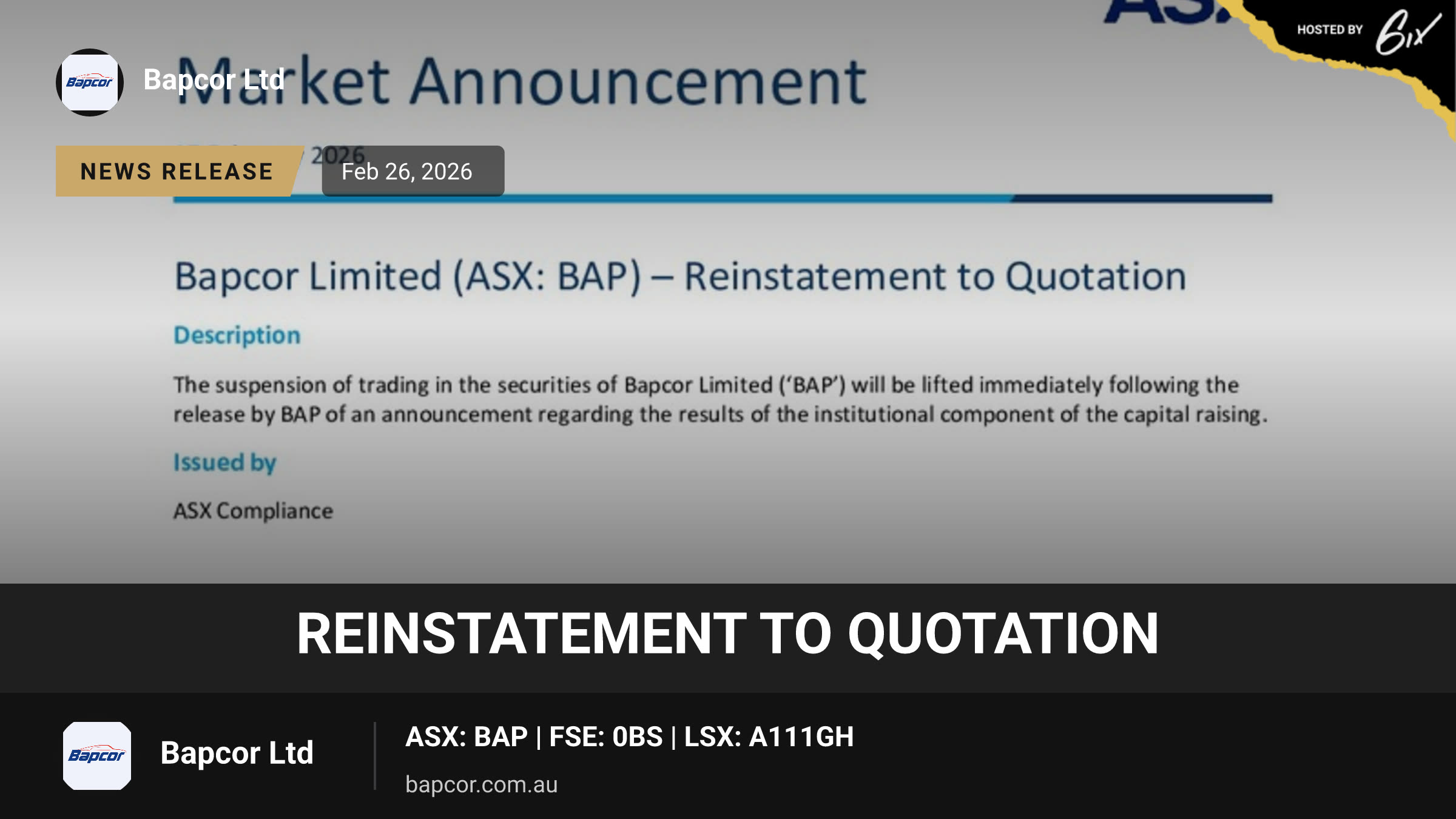 Reinstatement to Quotation