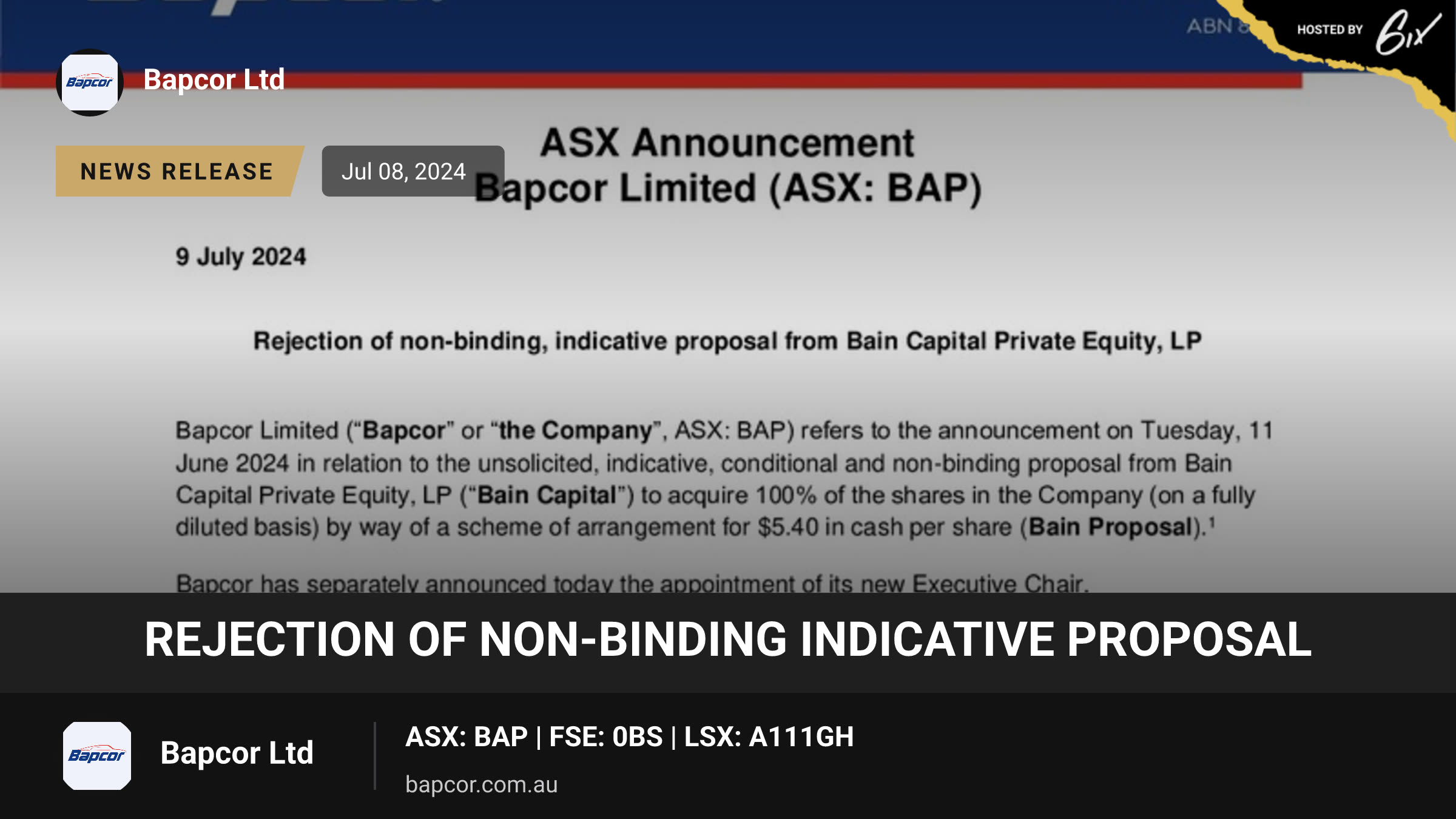 Rejection of non-binding indicative proposal