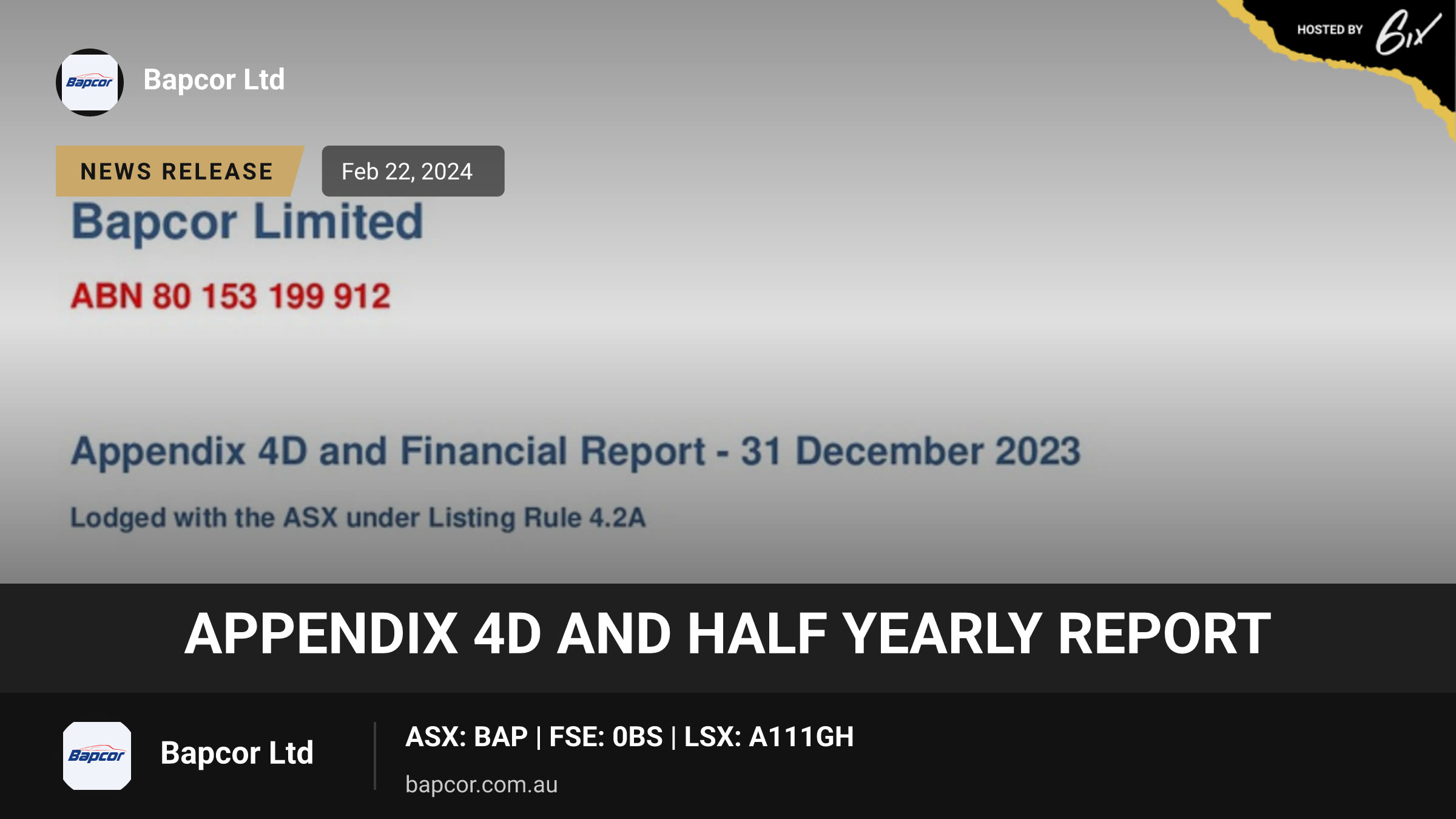 Appendix 4D and Half Yearly Report