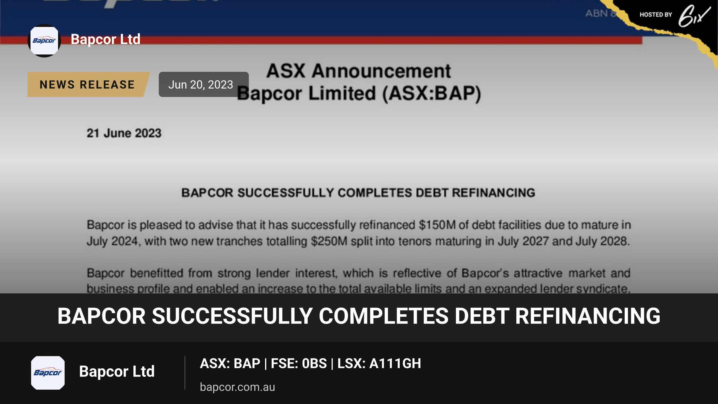 Bapcor successfully completes debt refinancing