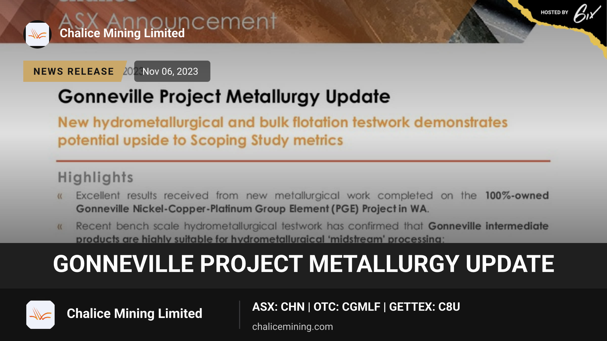 Gonneville Project Metallurgy Update
