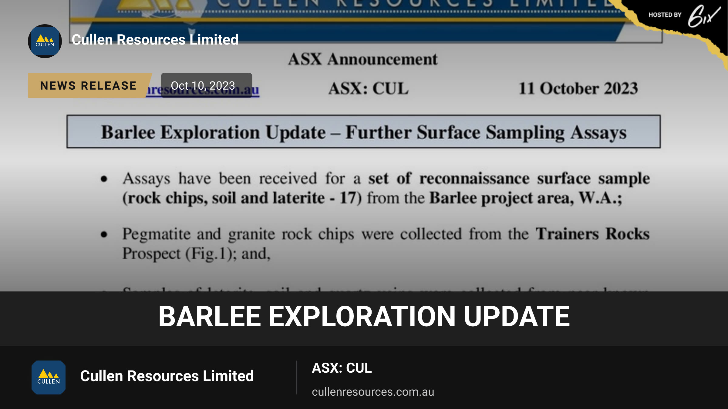 Barlee Exploration Update
