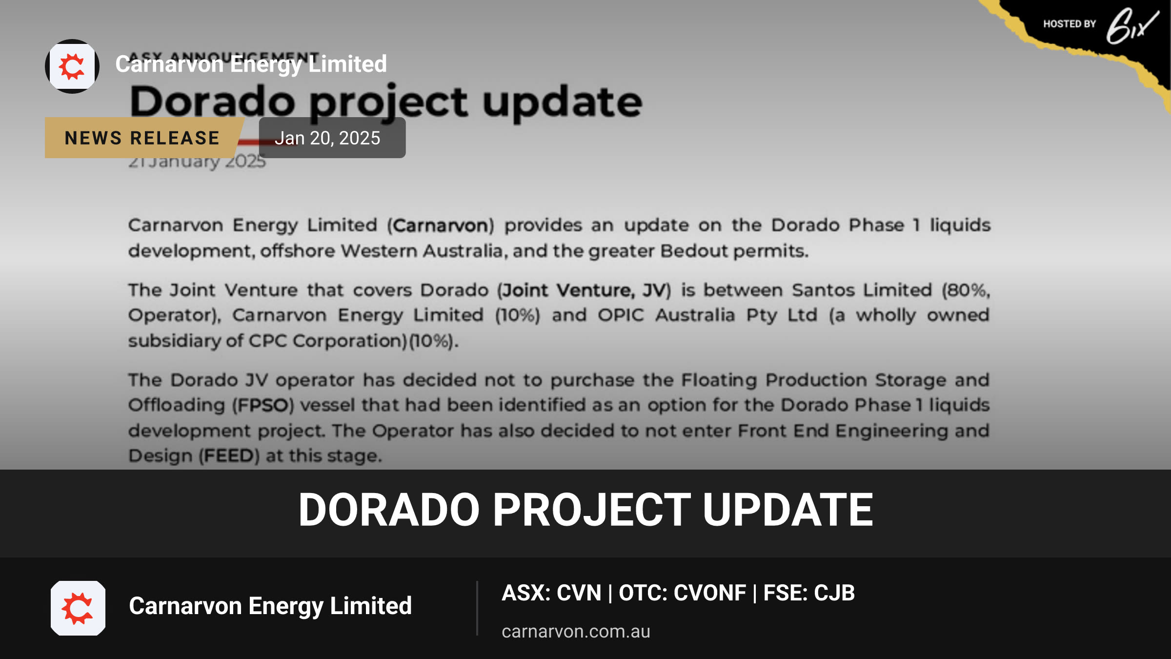 Dorado project update