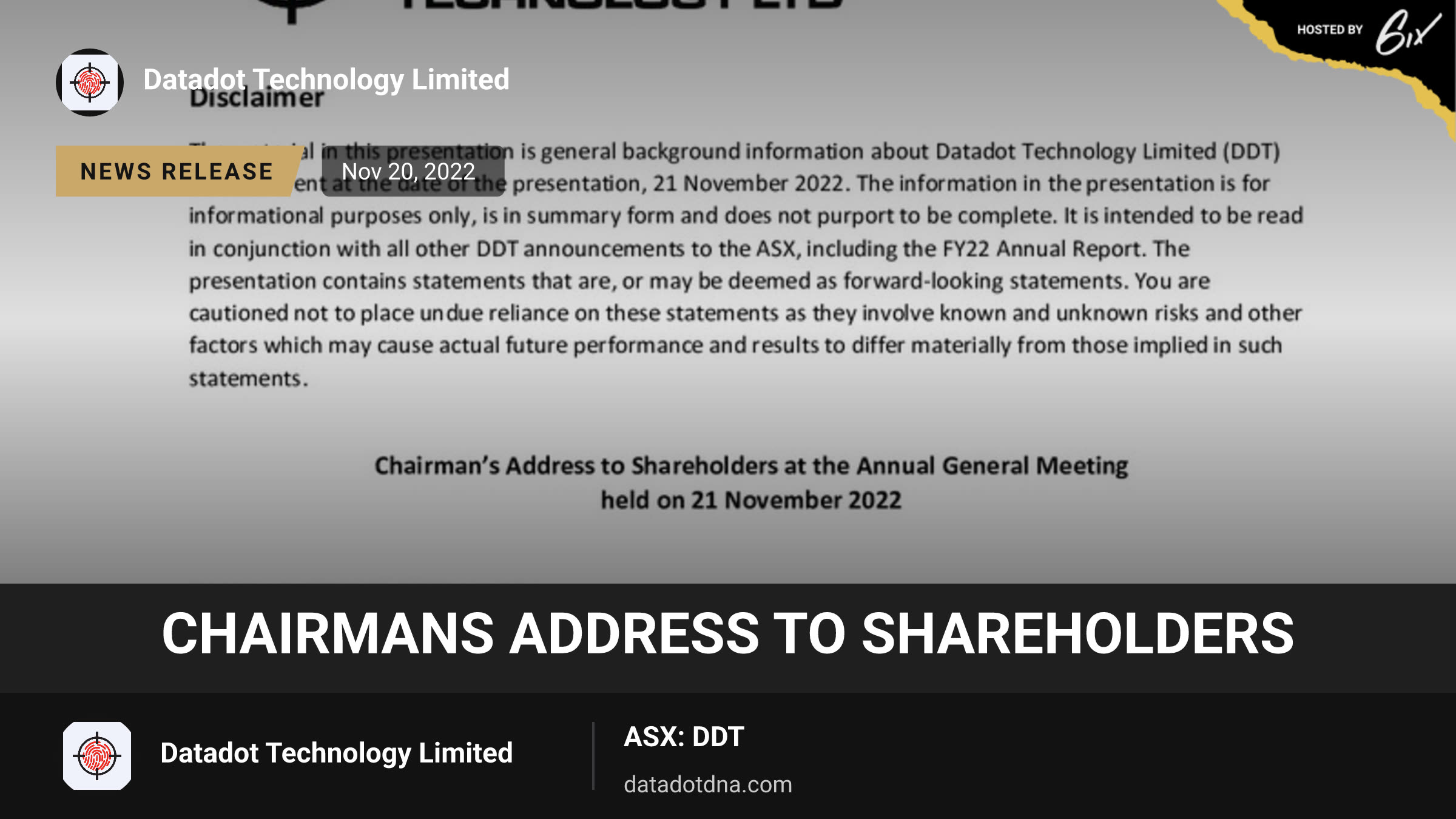Chairmans Address to Shareholders