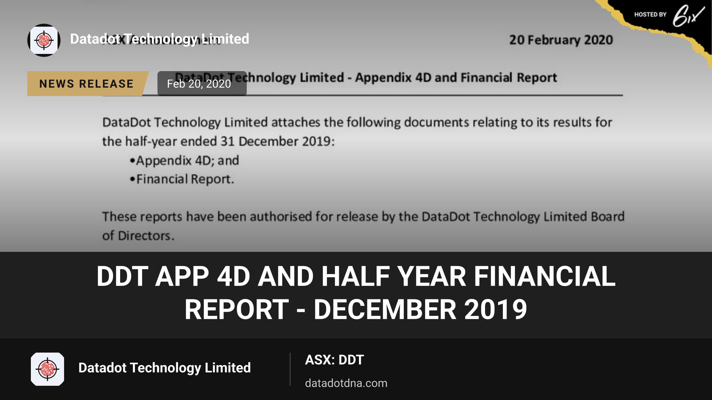 DDT App 4D and Half Year Financial Report - December 2019