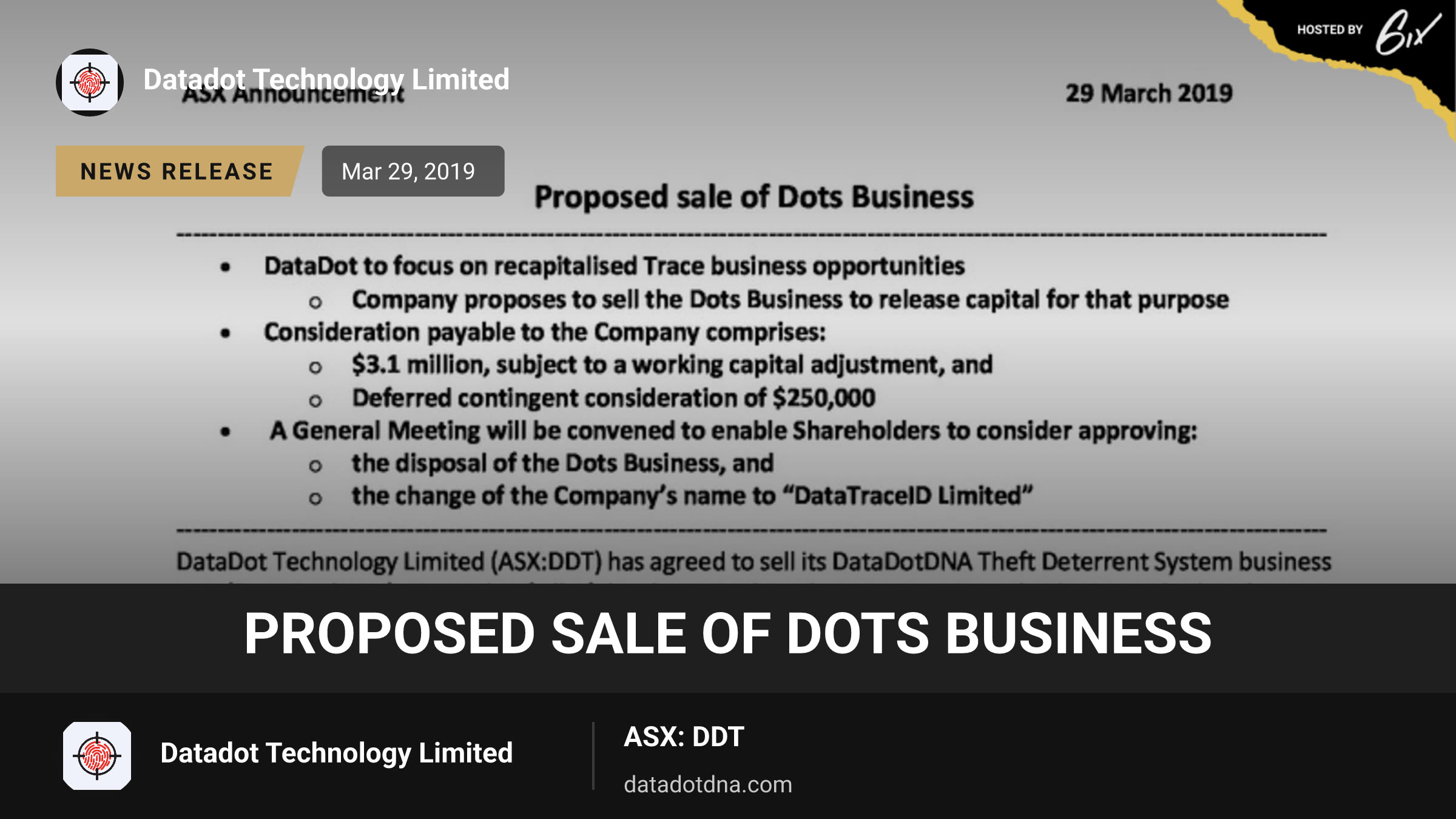 Proposed sale of Dots Business