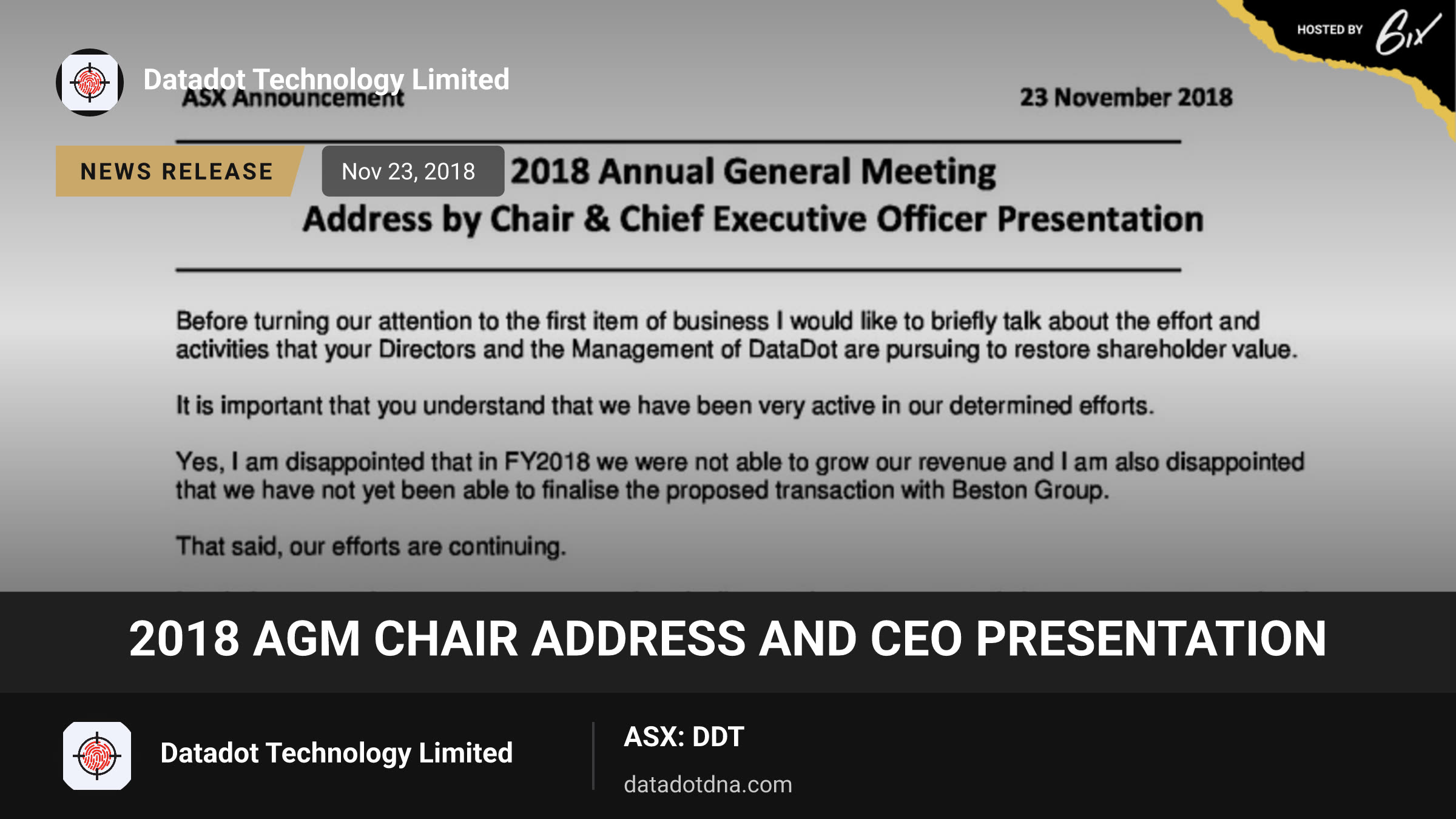 2018 AGM Chair Address and CEO Presentation
