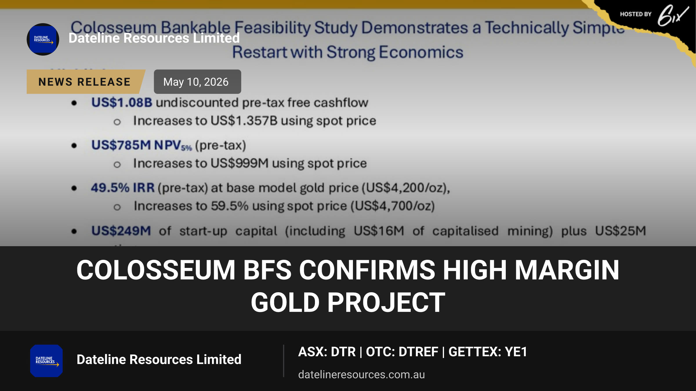 Colosseum BFS confirms High Margin Gold Project