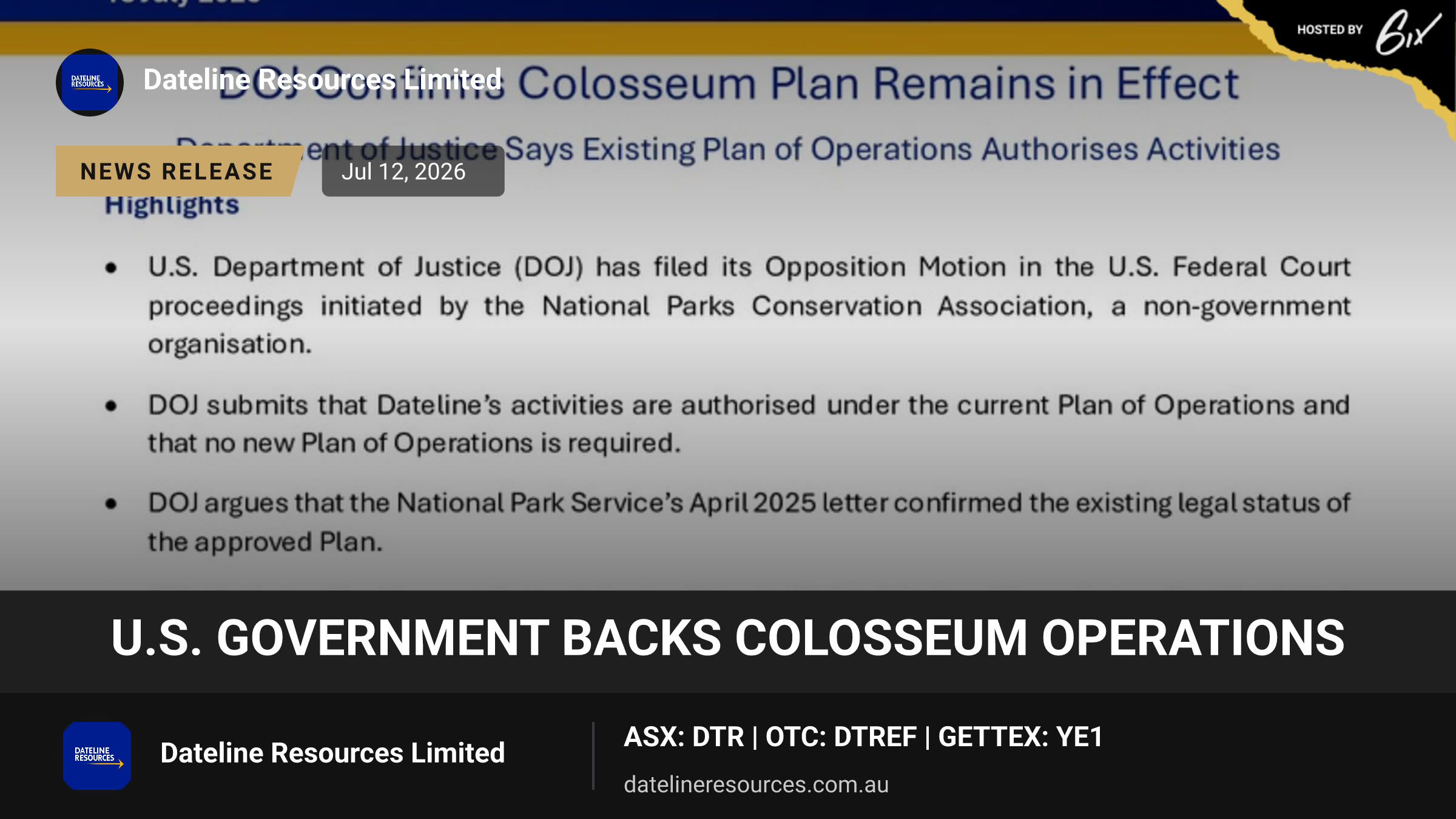 U.S. Government Backs Colosseum Operations