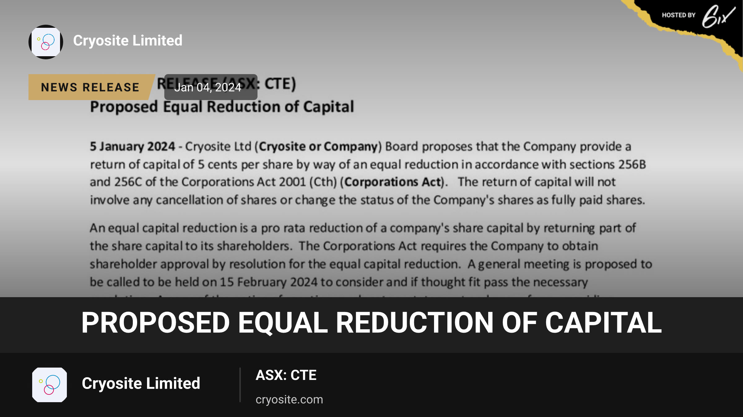 Proposed Equal Reduction of Capital