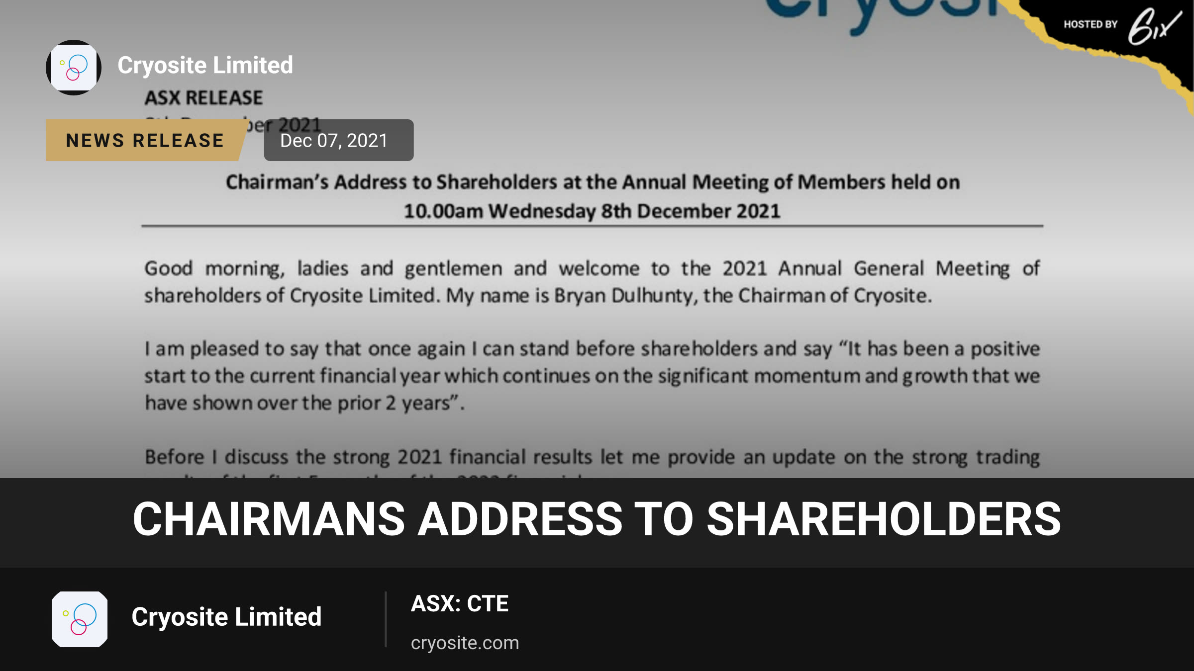 Chairmans Address to Shareholders