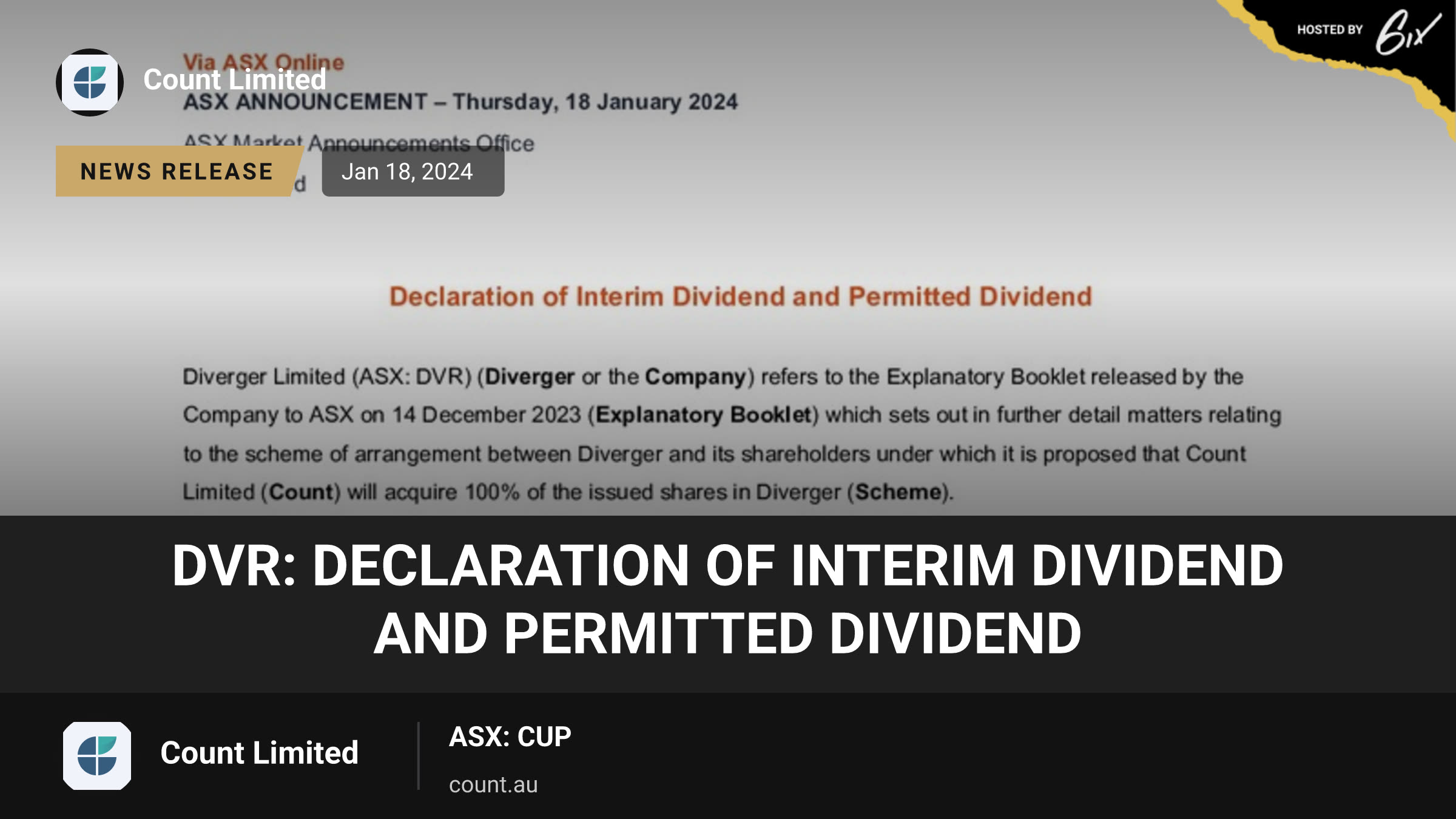 DVR: Declaration of Interim Dividend and Permitted Dividend