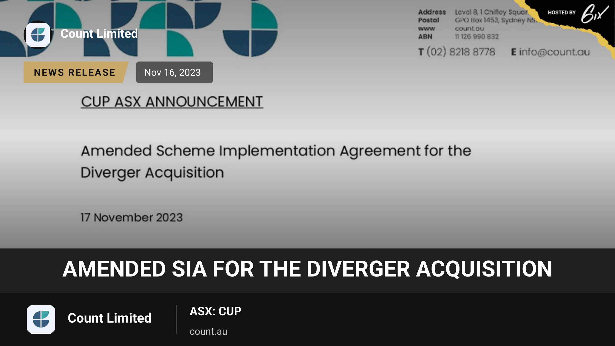 Amended SIA for the Diverger Acquisition
