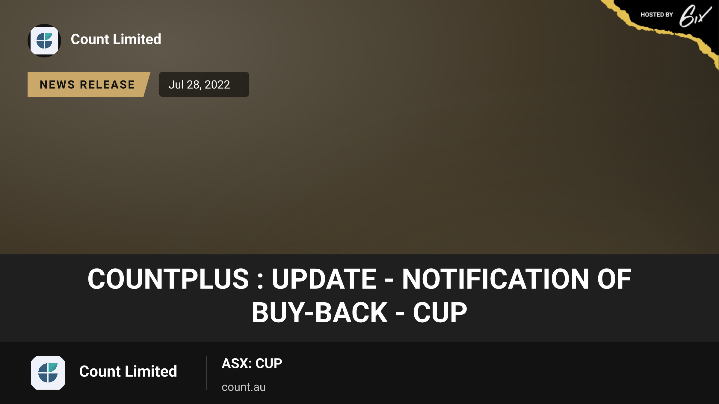 CountPlus : Update - Notification of buy-back - CUP