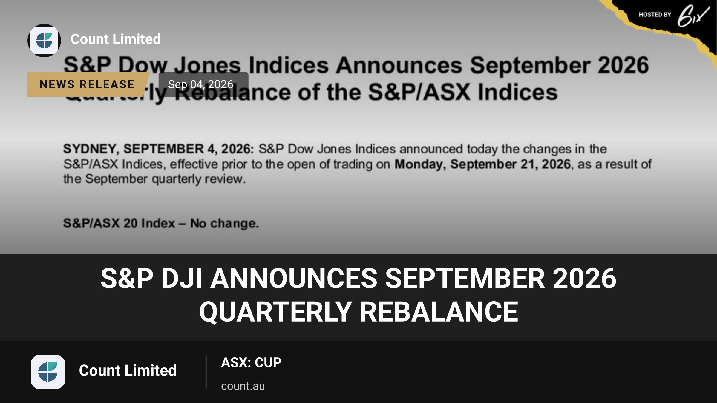 S&P DJI Announces September 2026 Quarterly Rebalance