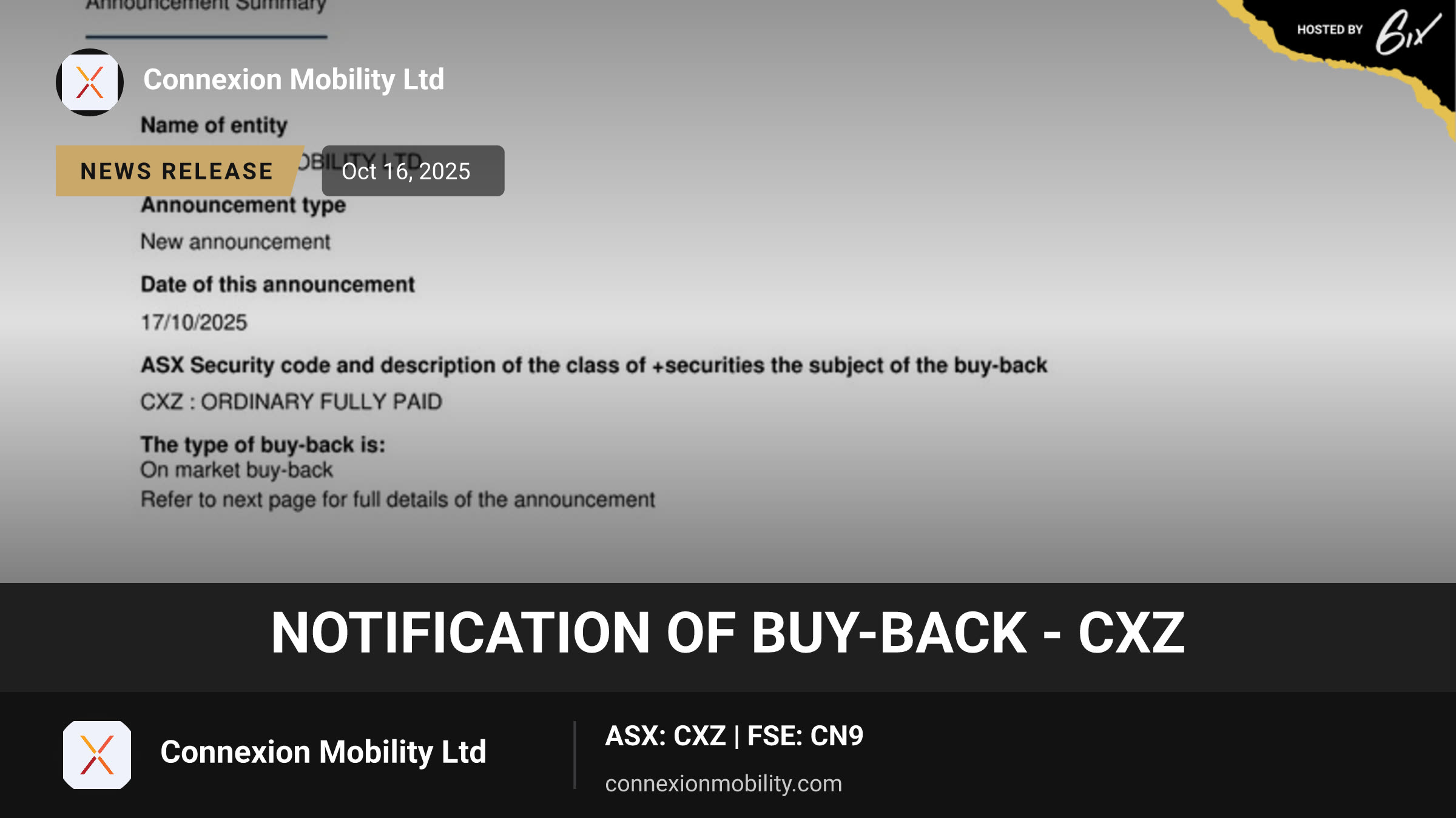 Notification of buy-back - CXZ