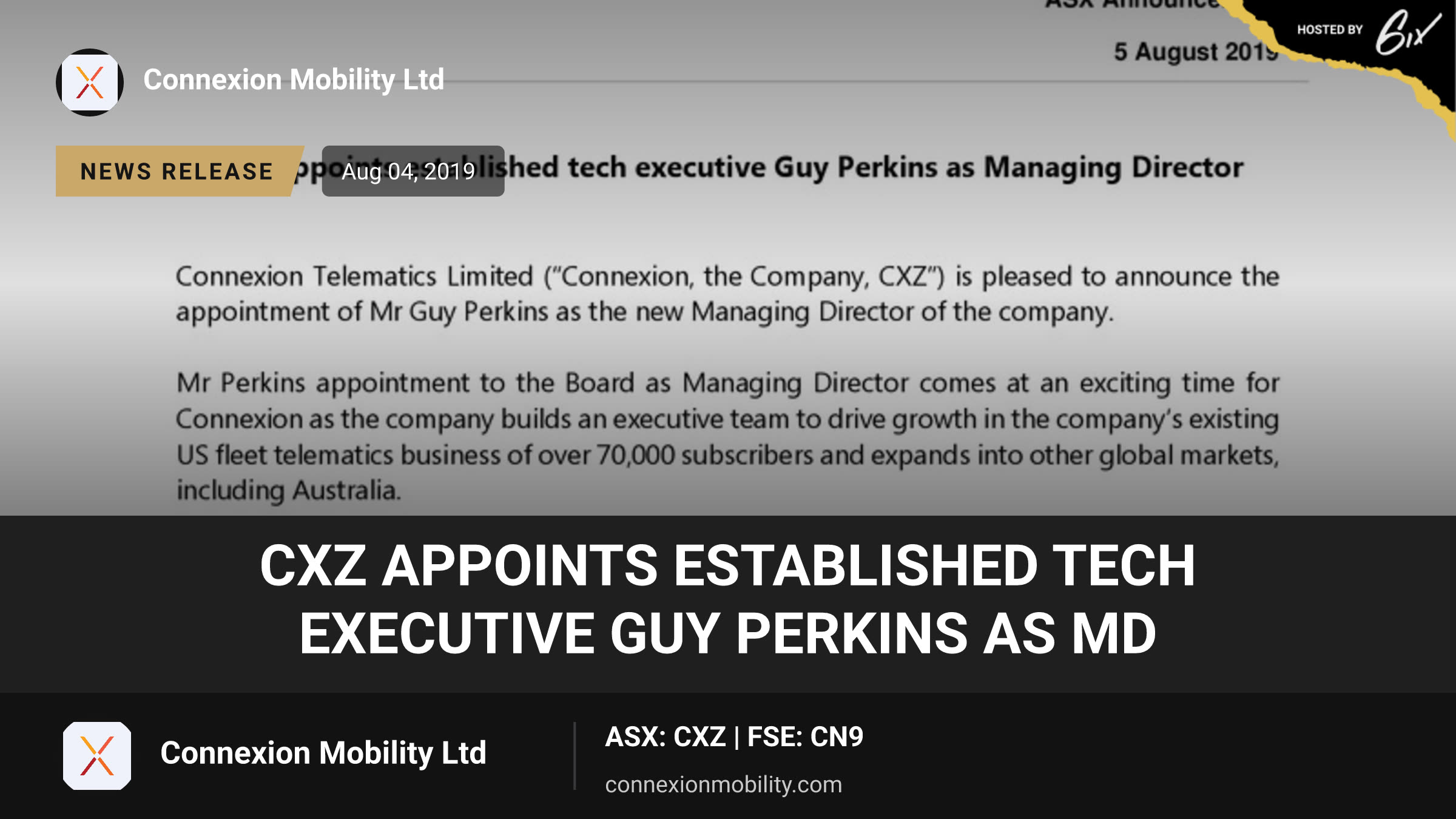 CXZ appoints established tech executive Guy Perkins as MD