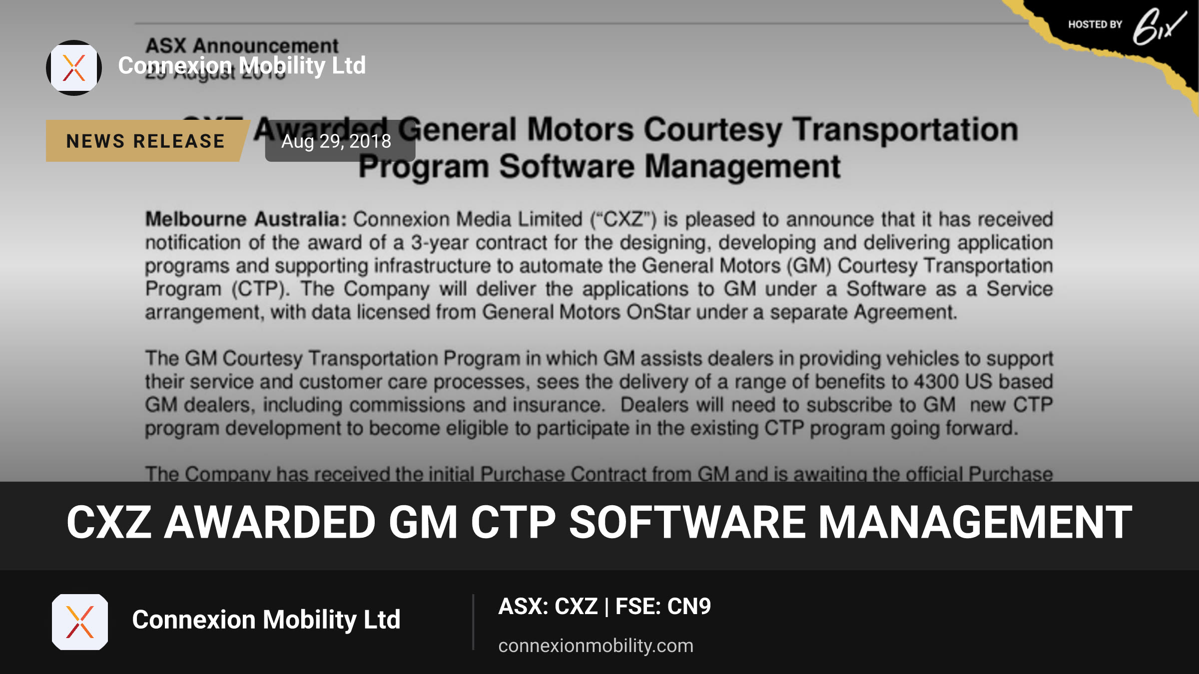 CXZ Awarded GM CTP Software Management