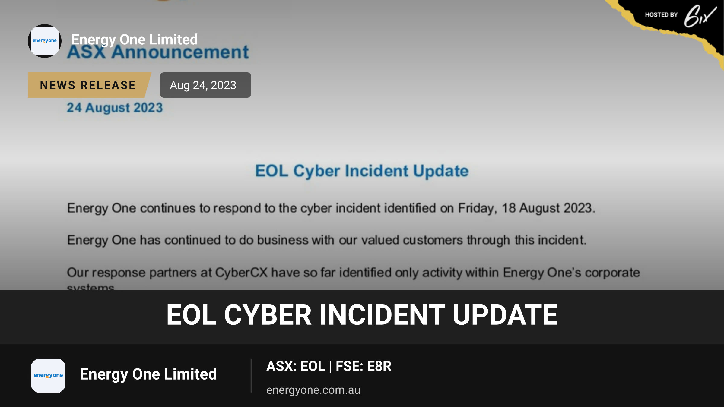 EOL Cyber Incident Update