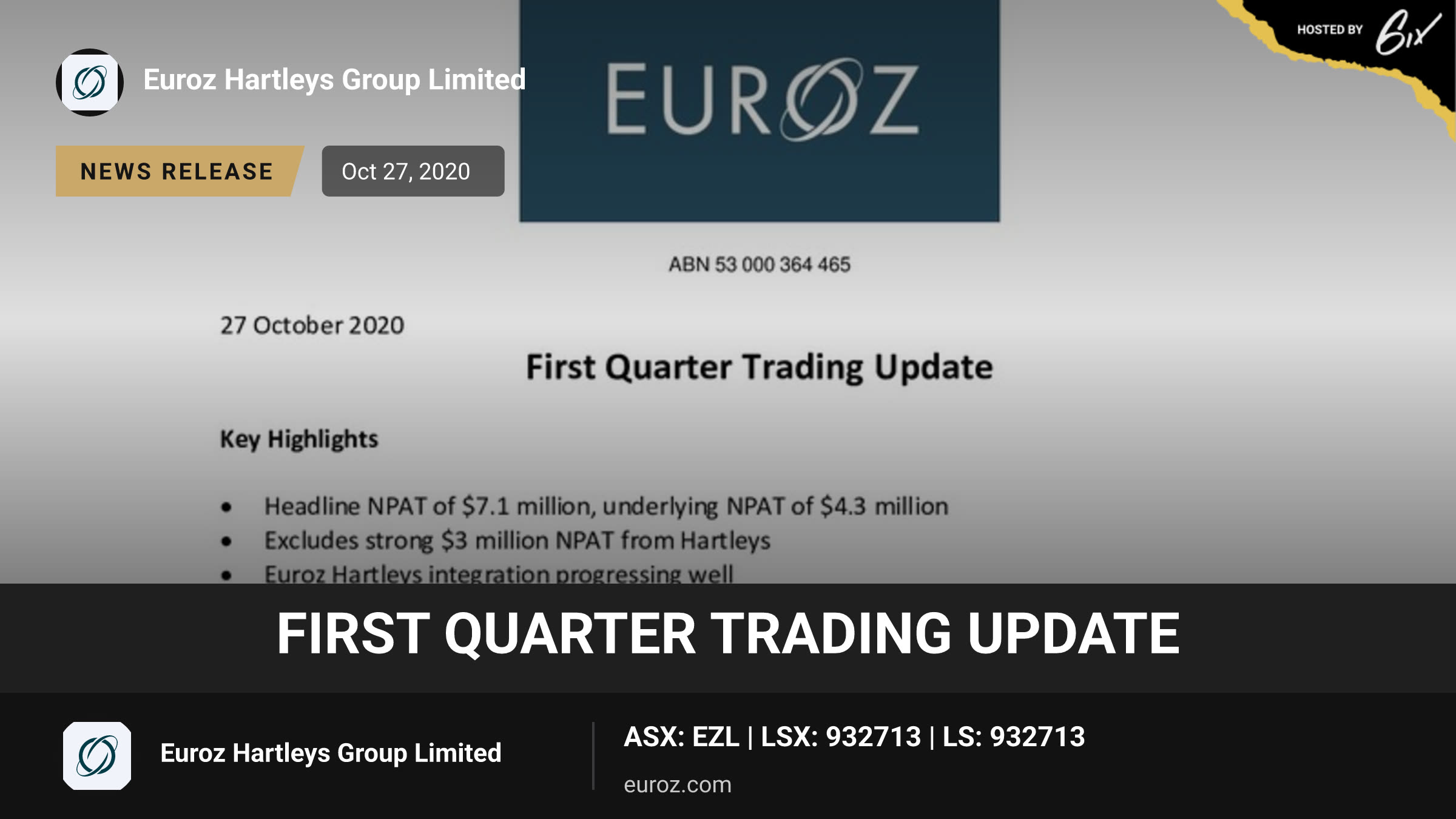 First Quarter Trading Update