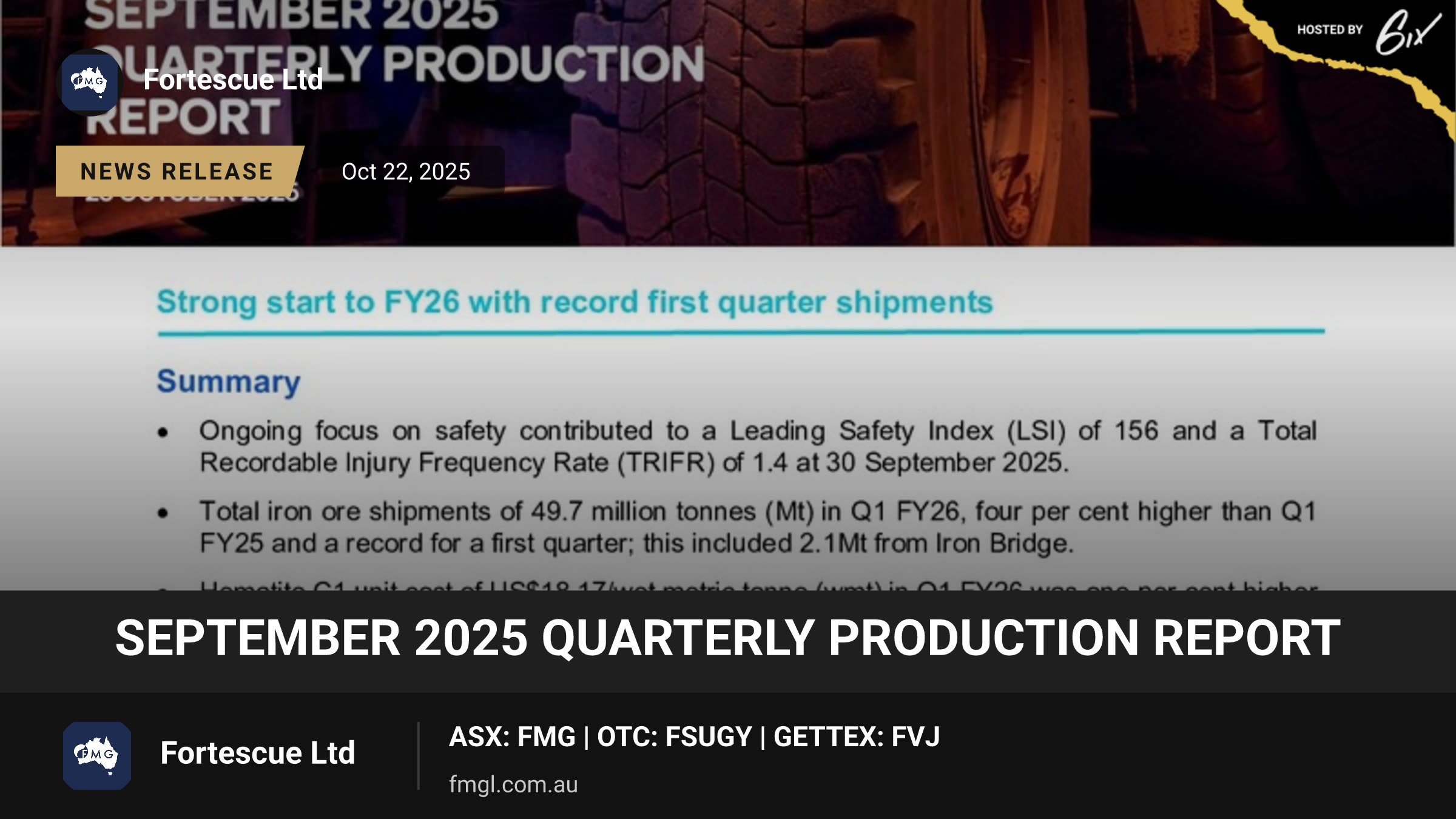 September 2025 Quarterly Production Report