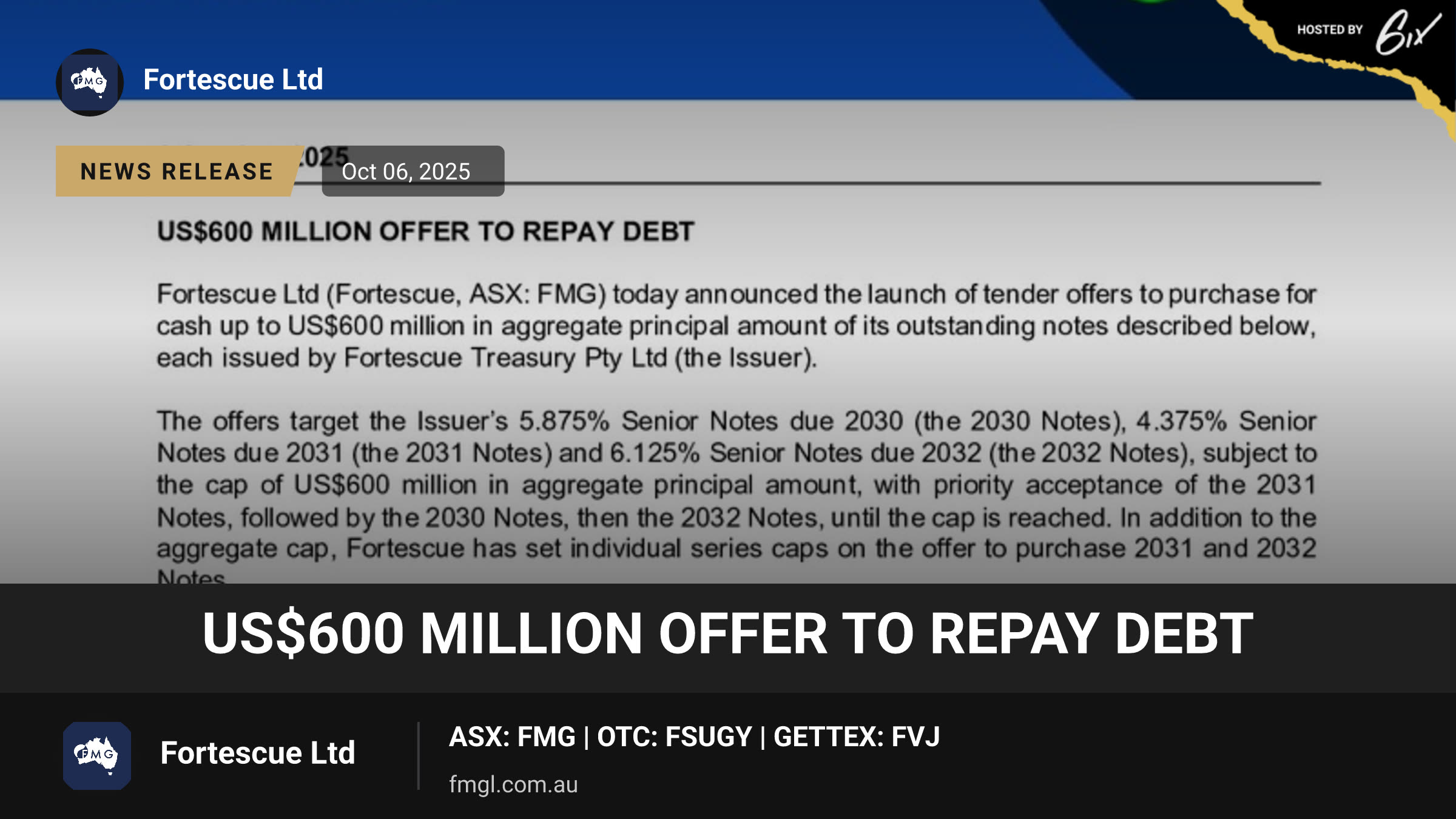 US$600 Million Offer To Repay Debt