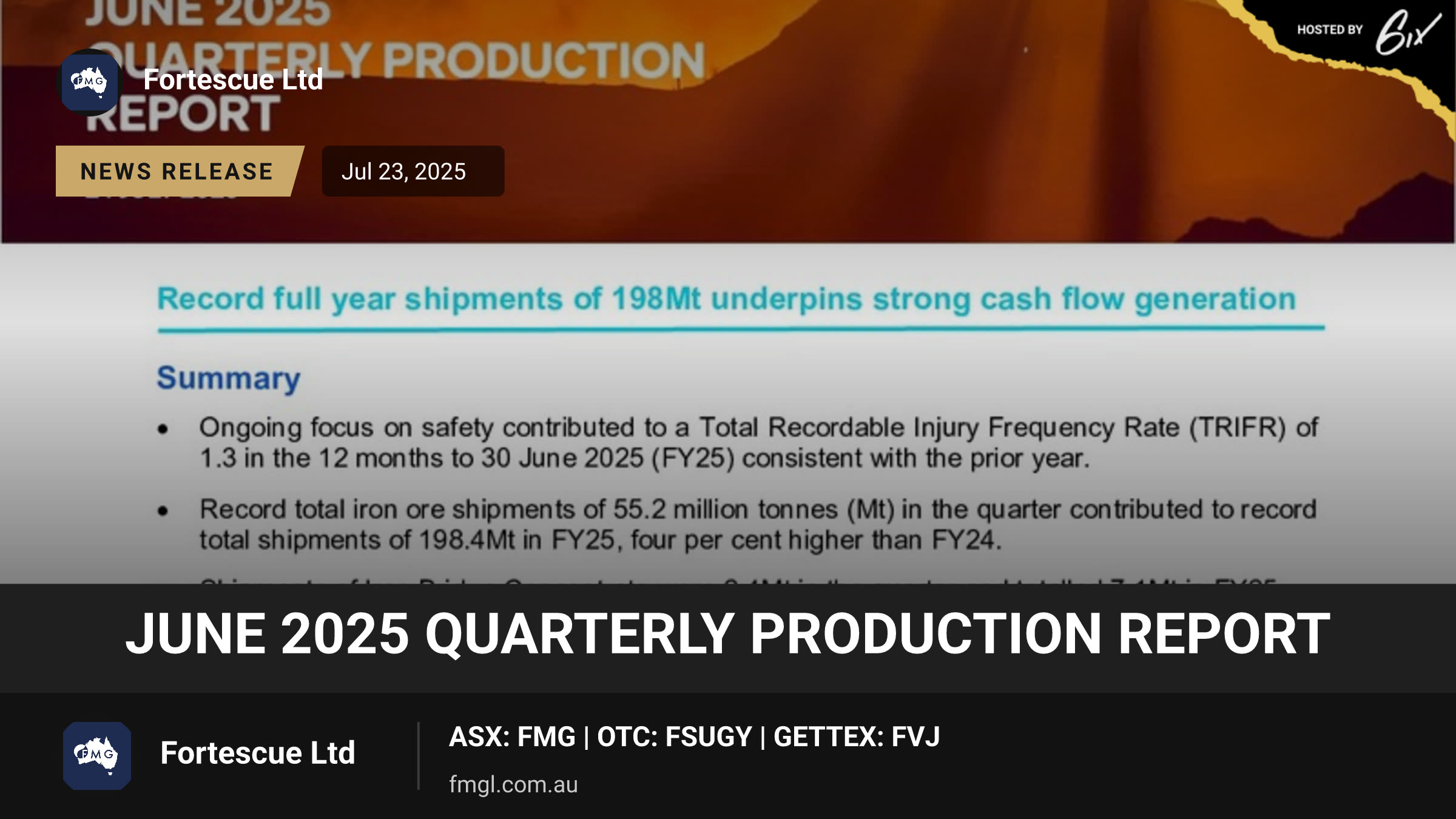 June 2025 Quarterly Production Report