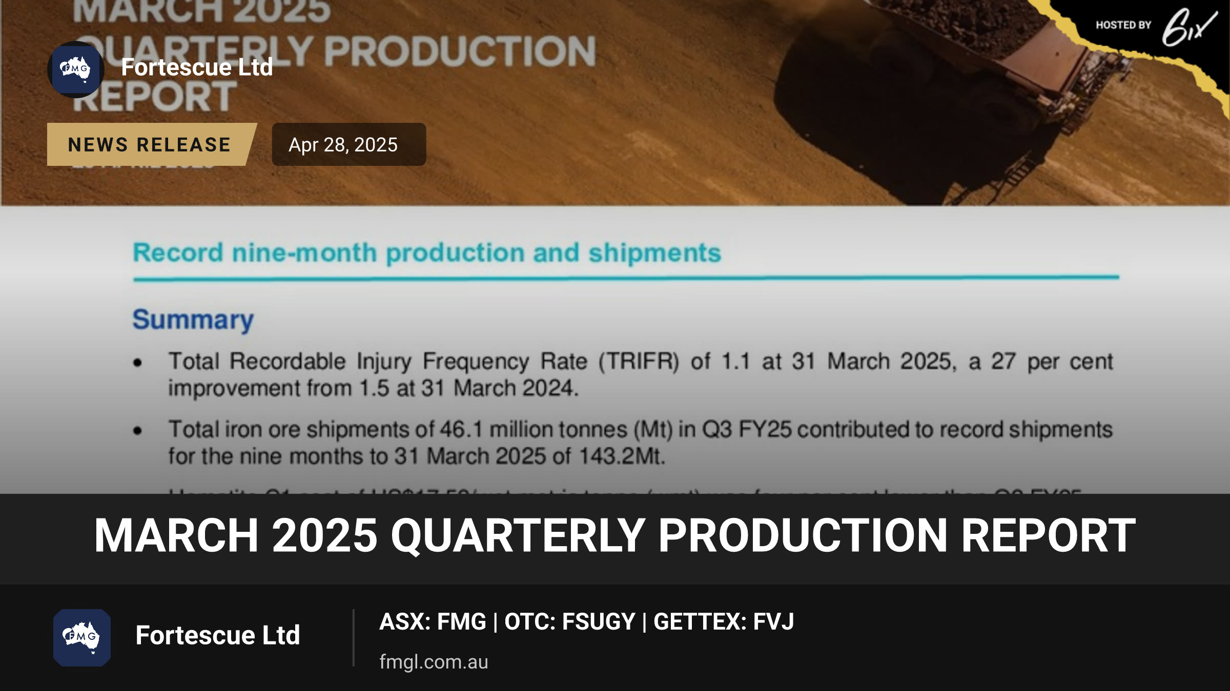 March 2025 Quarterly Production Report
